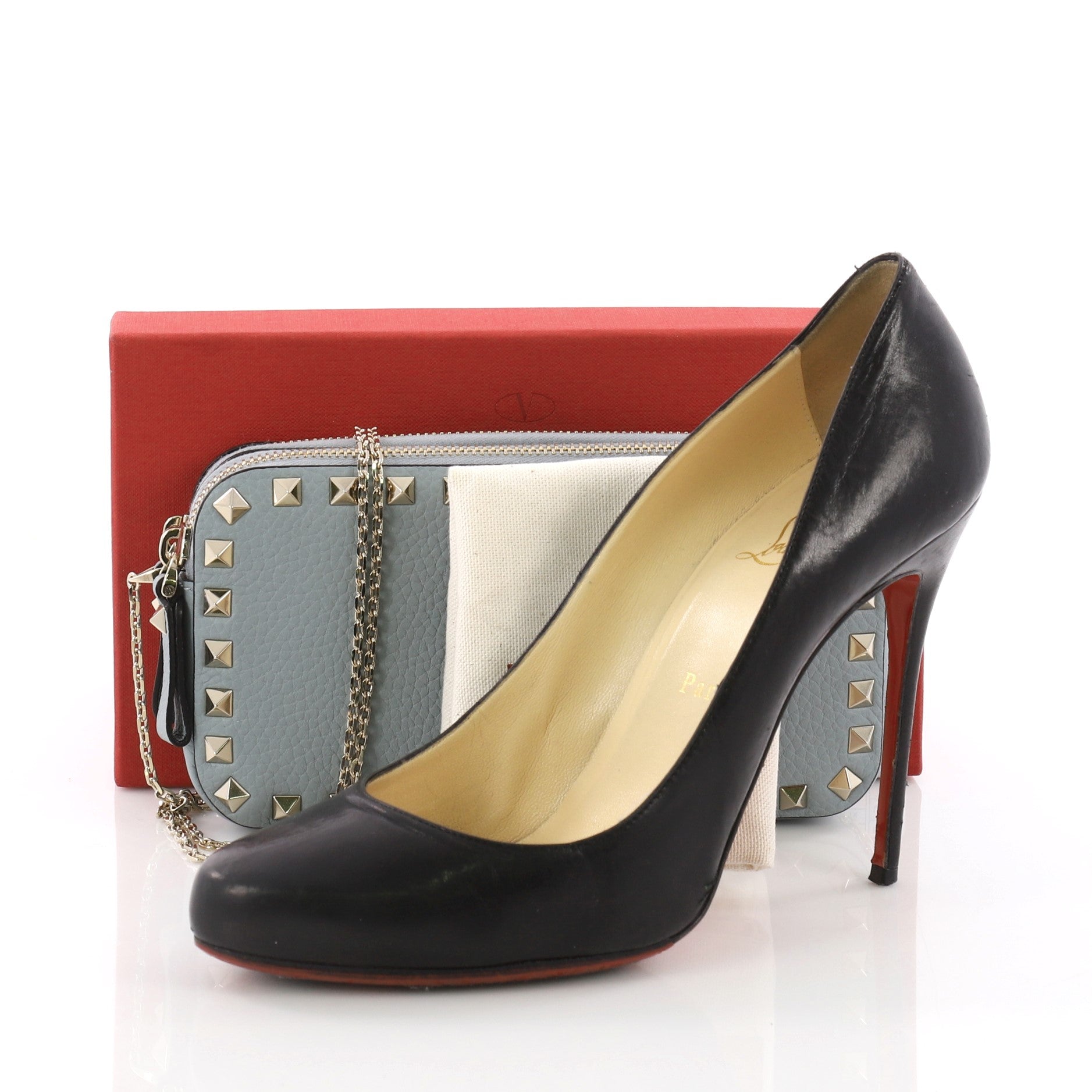 Double Zip Clutch with Chain Leather Small