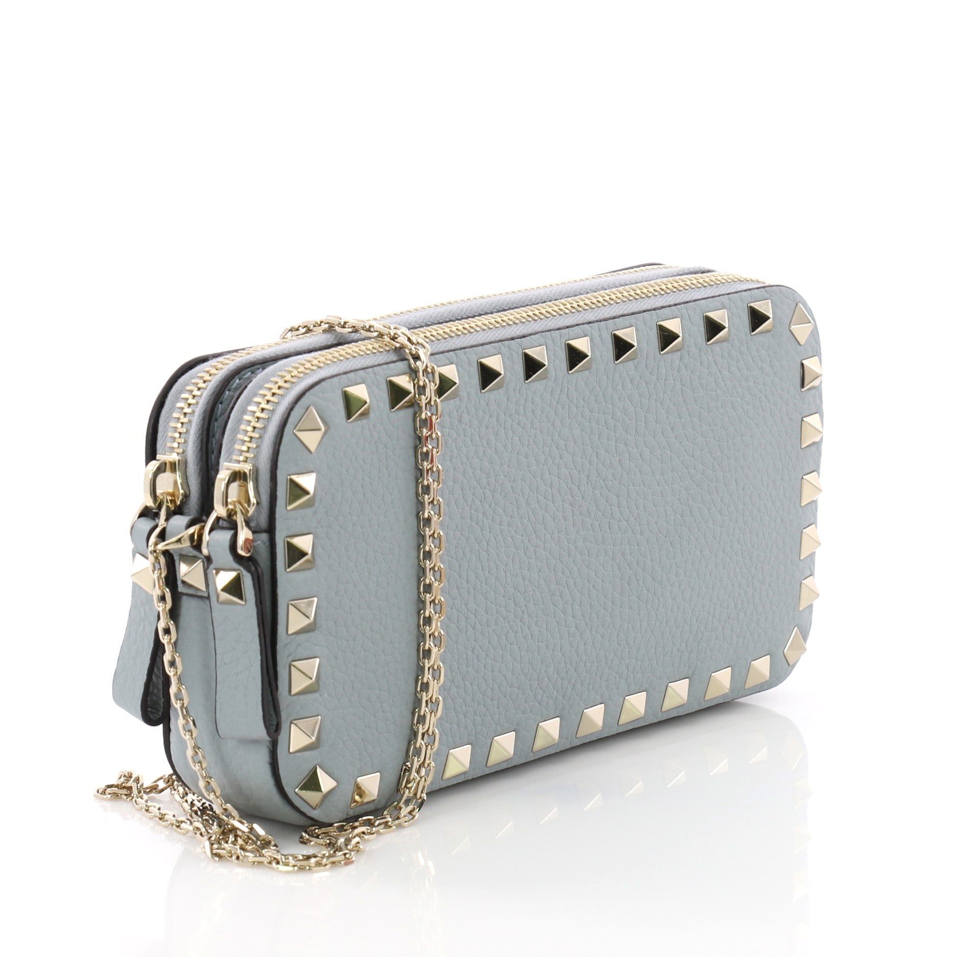 Double Zip Clutch with Chain Leather Small