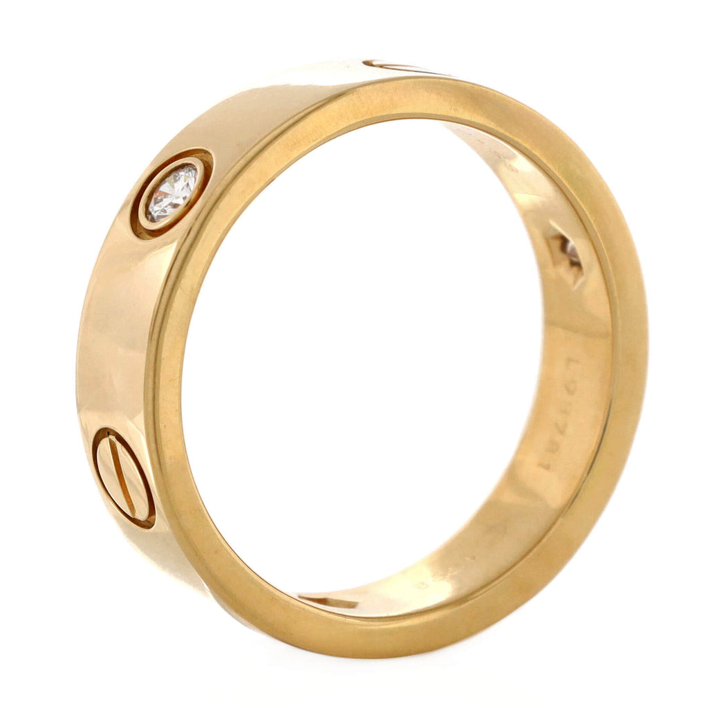 Love 3 Diamonds Band Ring 18K Yellow Gold with Diamonds