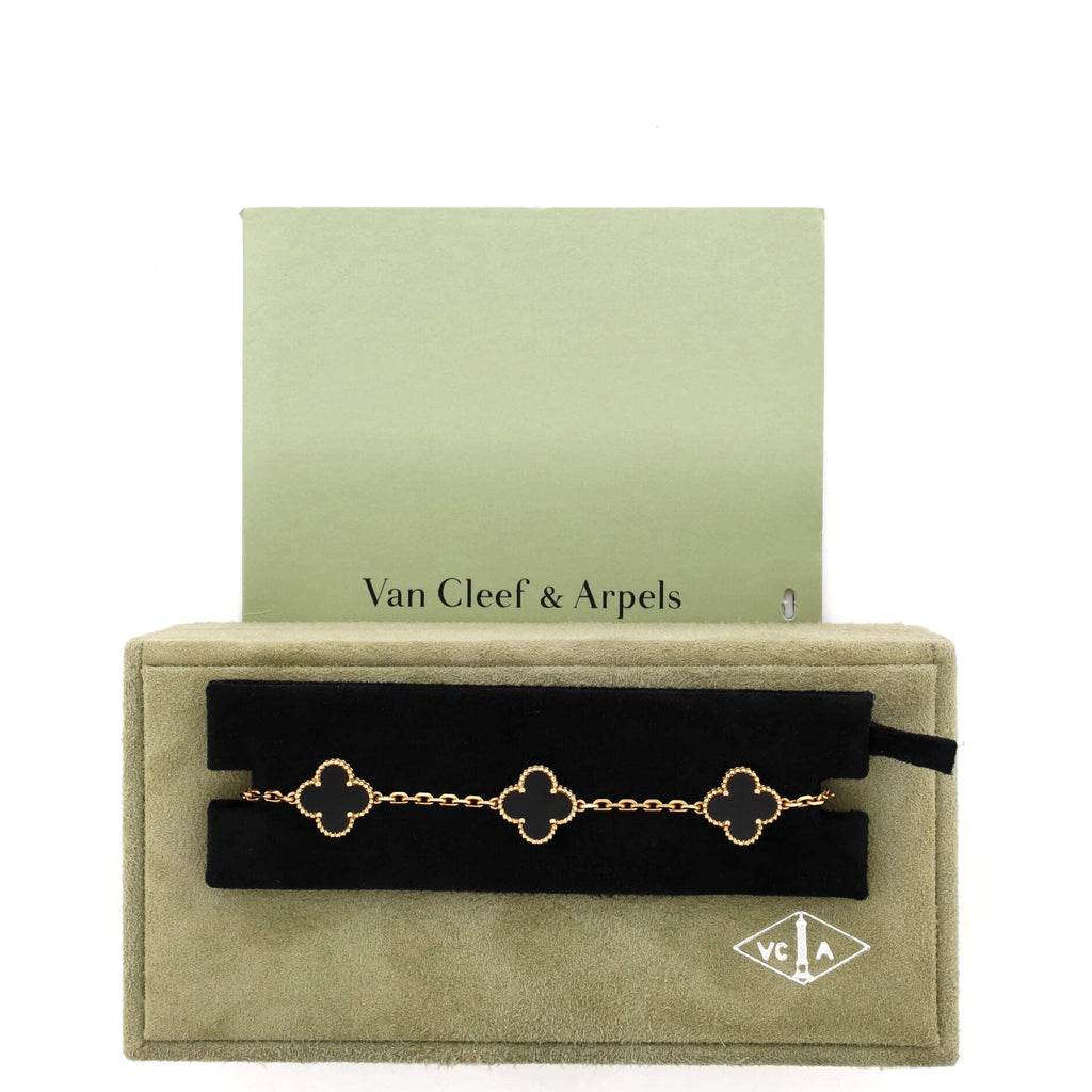 Vintage Alhambra 5 Motifs Bracelet 18K Yellow Gold and Onyx