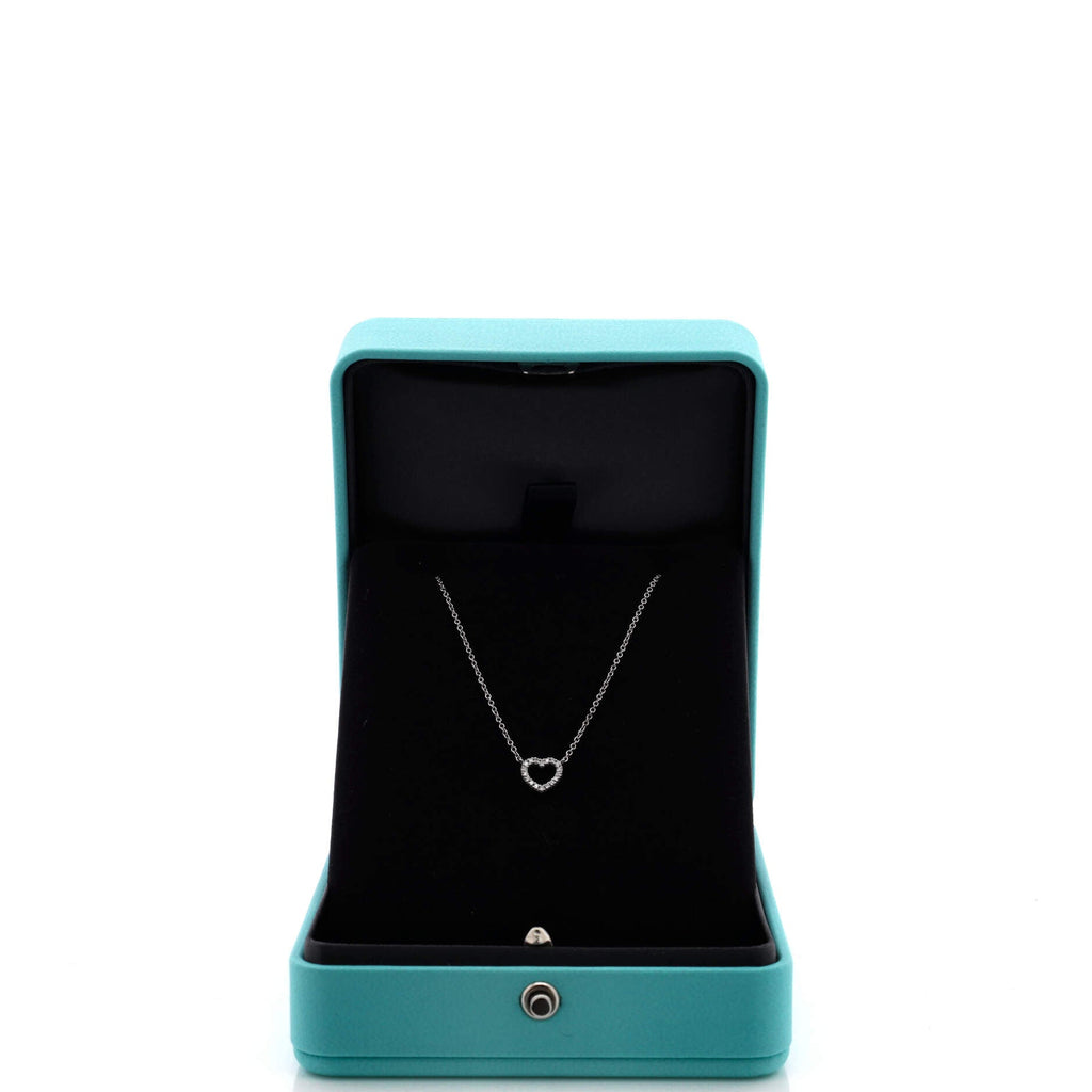 Metro Open Heart Pendant Necklace 18K White Gold and Diamonds Mini