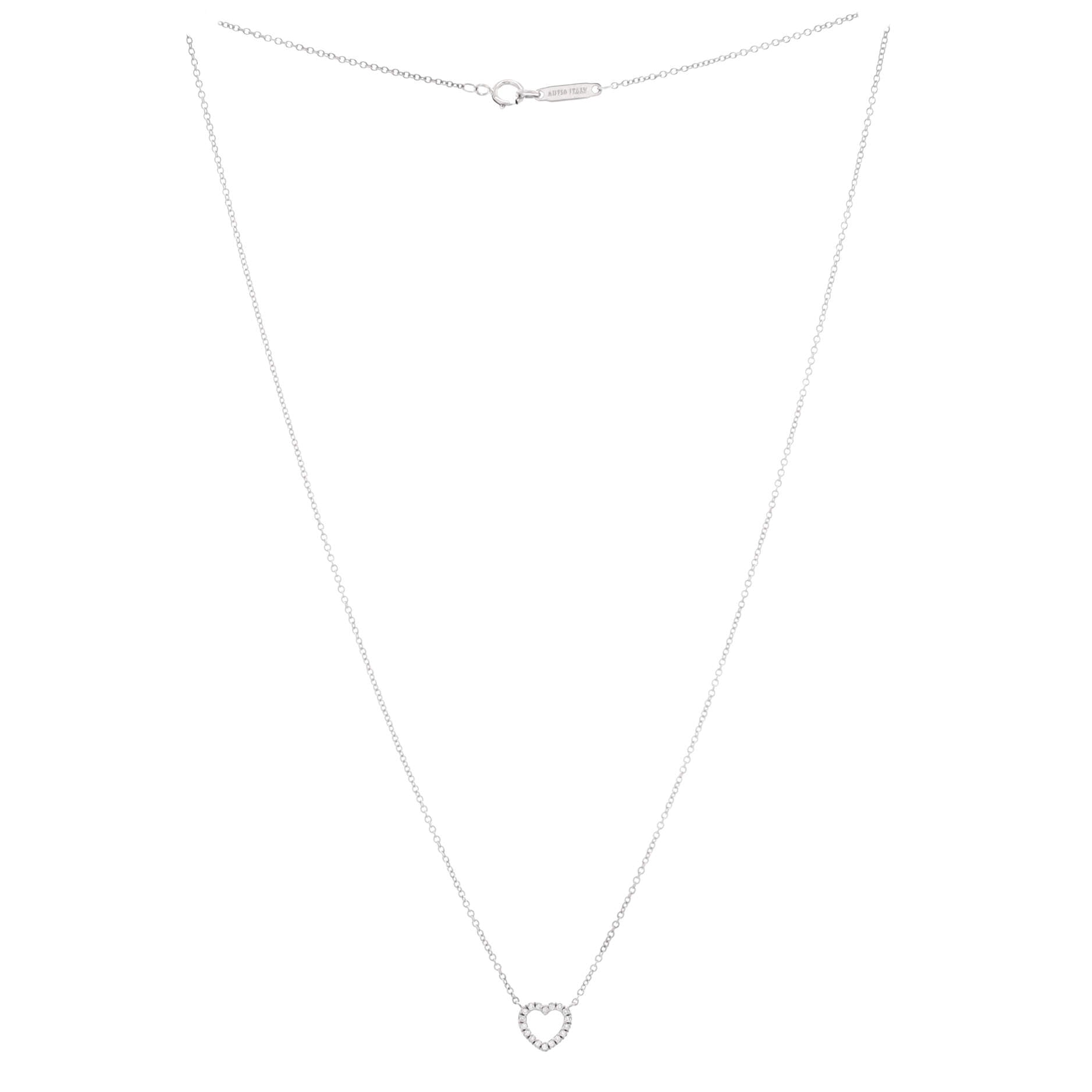 Metro Open Heart Pendant Necklace 18K White Gold and Diamonds Mini