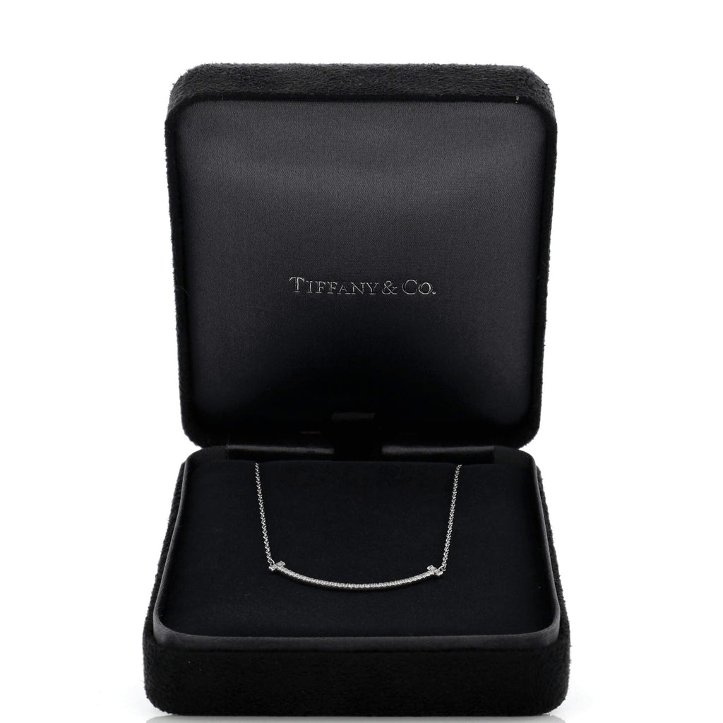 T Smile Pendant Necklace 18K White Gold with Diamonds Small