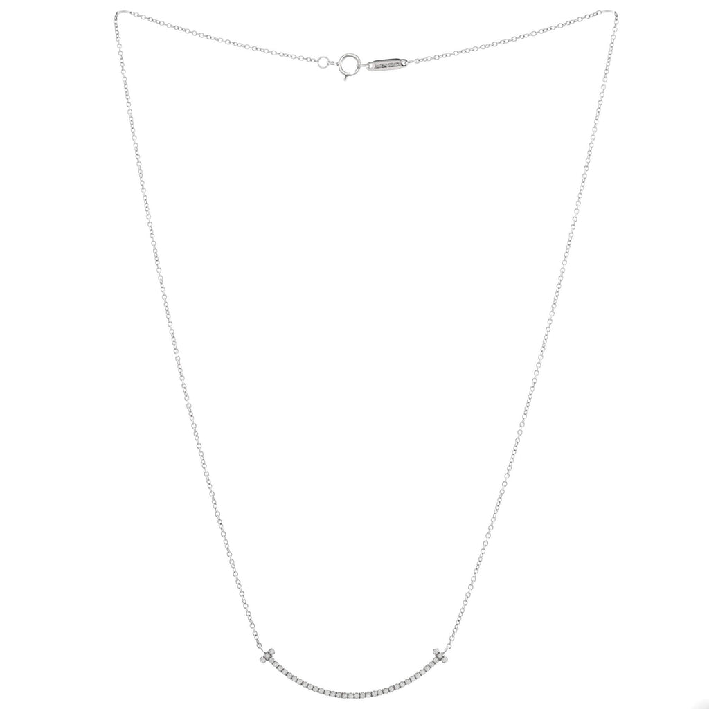 T Smile Pendant Necklace 18K White Gold with Diamonds Small