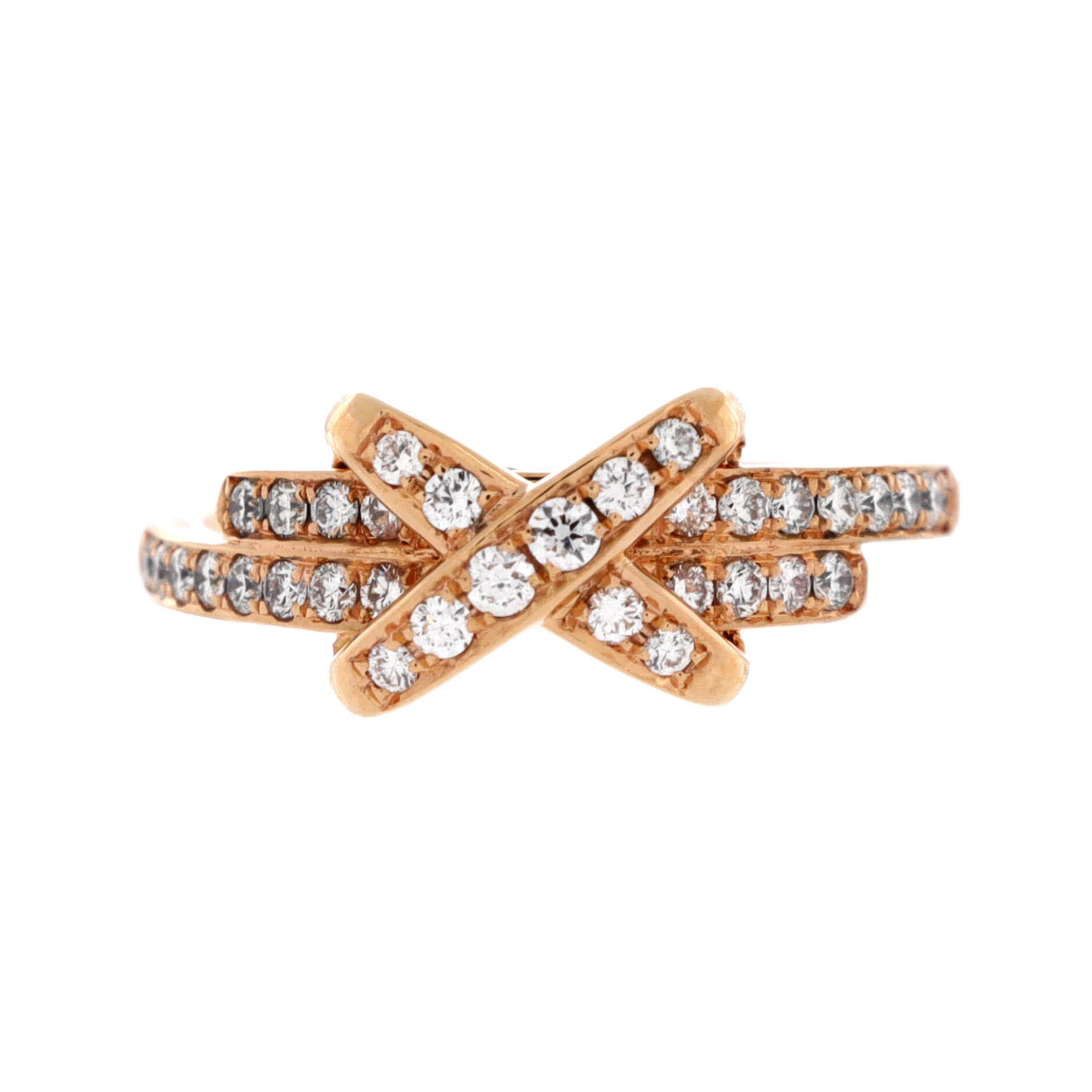 Jeux De Liens Ring 18K Rose Gold with Pave Diamonds