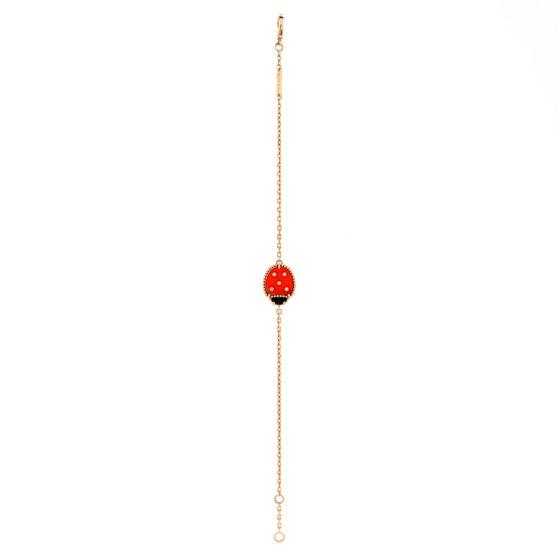 Lucky Spring Ladybug Bracelet 18K Rose Gold with Carnelian and Onyx