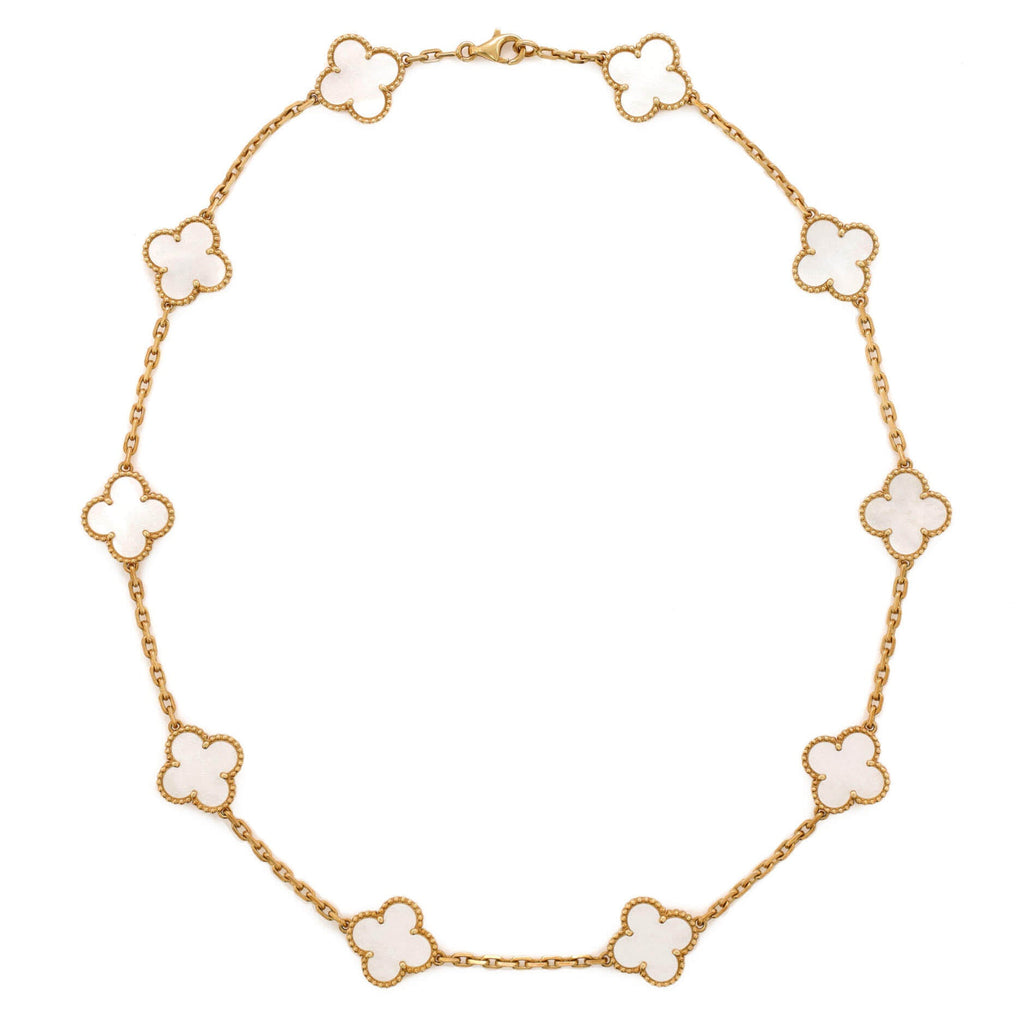Vintage Alhambra 10 Motifs Necklace 18K Yellow Gold and Mother of Pearl