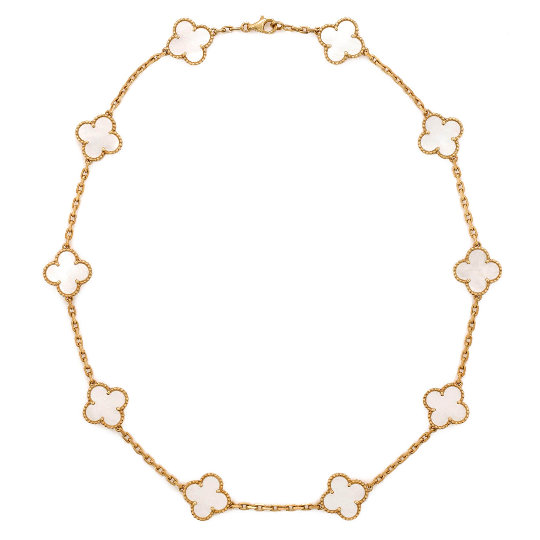 Vintage Alhambra 10 Motifs Necklace 18K Yellow Gold and Mother of Pearl