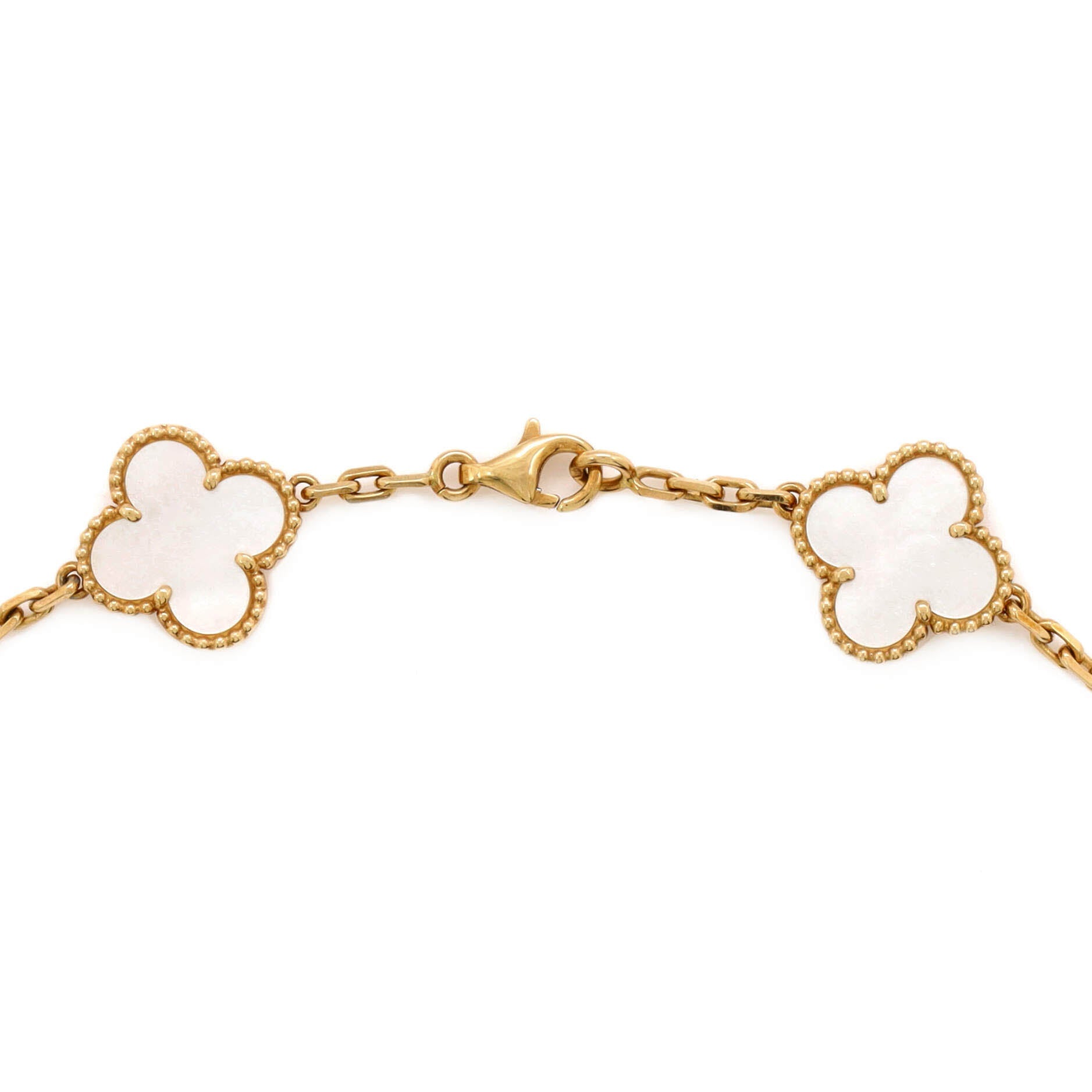 Vintage Alhambra 10 Motifs Necklace 18K Yellow Gold and Mother of Pearl