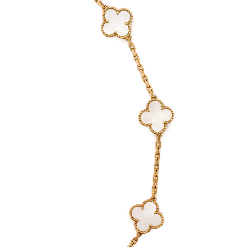 Vintage Alhambra 10 Motifs Necklace 18K Yellow Gold and Mother of Pearl