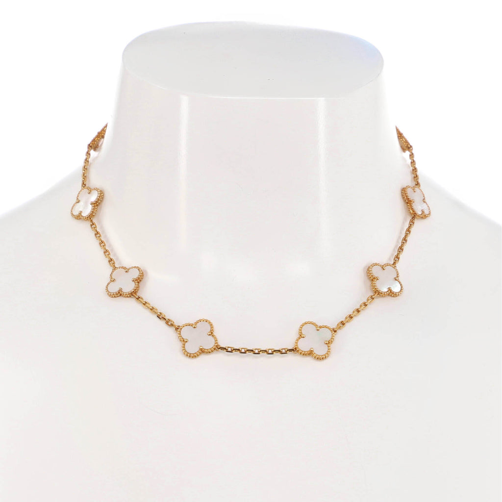 Vintage Alhambra 10 Motifs Necklace 18K Yellow Gold and Mother of Pearl