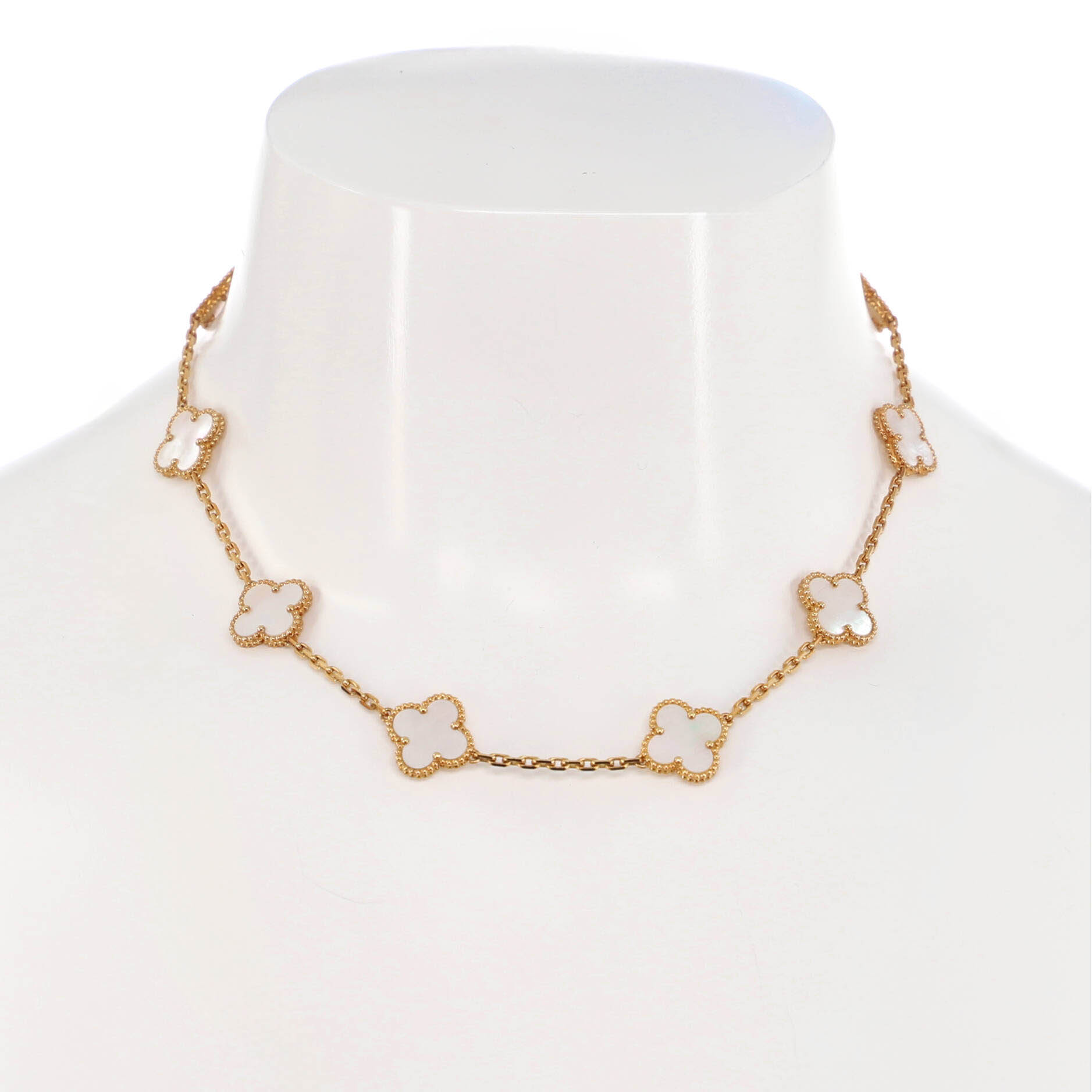 Vintage Alhambra 10 Motifs Necklace 18K Yellow Gold and Mother of Pearl