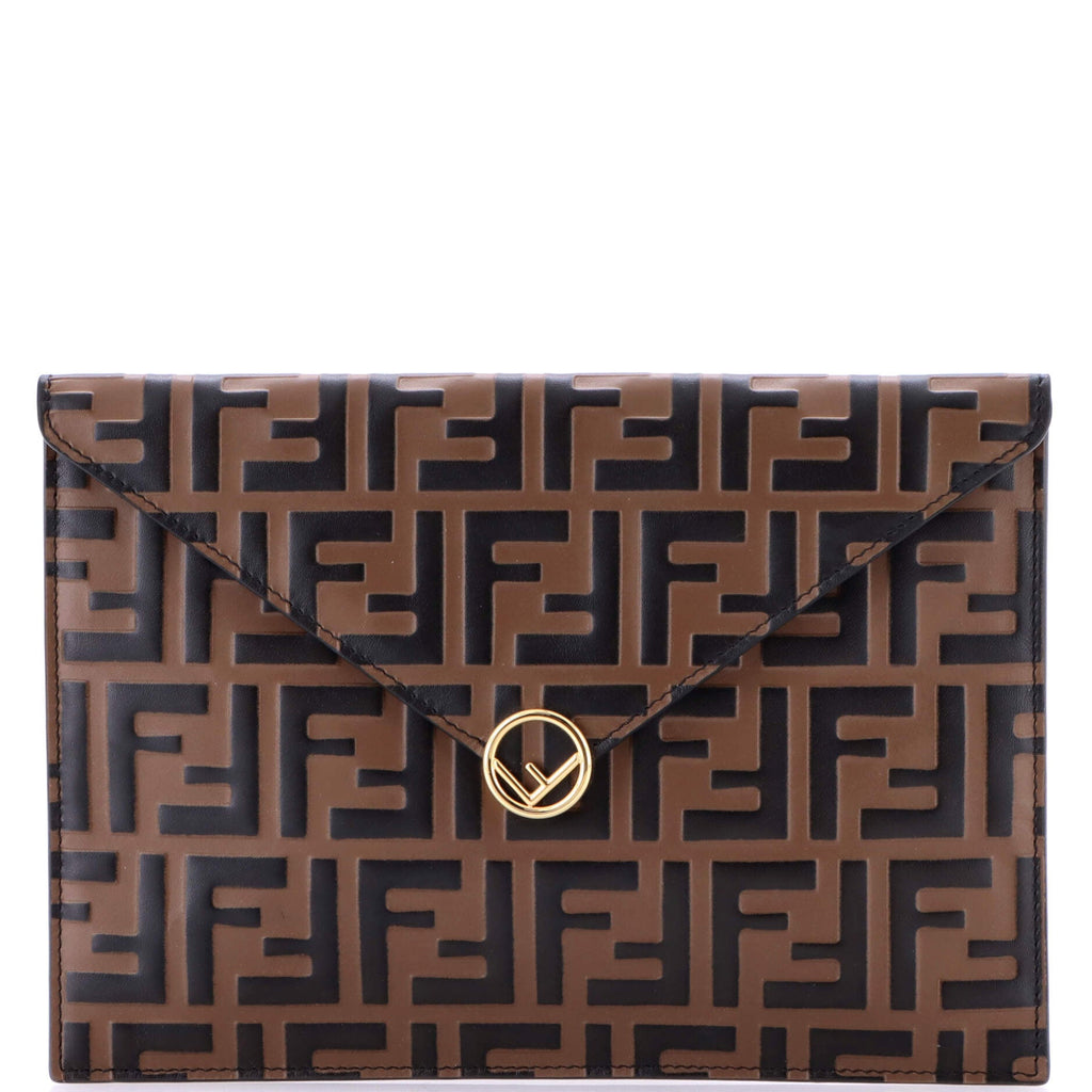 F is Fendi Envelope Flat Pouch Zucca Embossed Leather Large