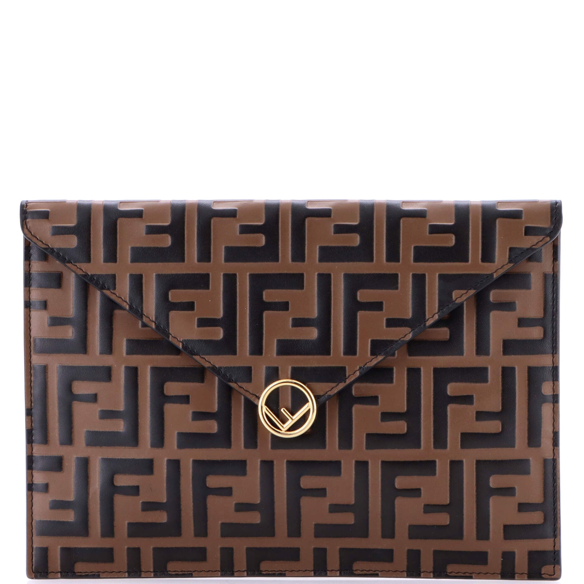 F is Fendi Envelope Flat Pouch Zucca Embossed Leather Large