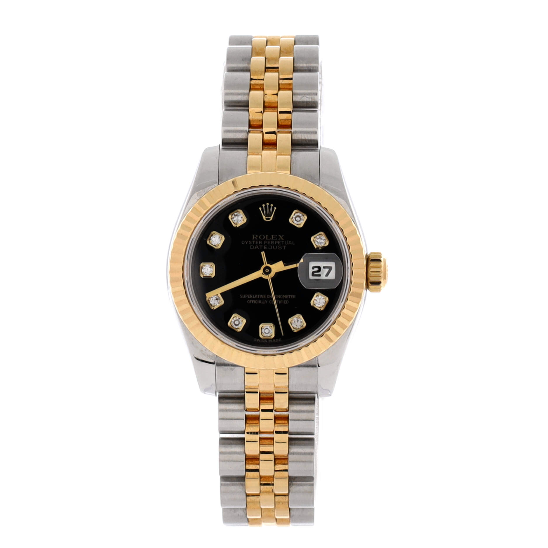 Oyster Perpetual Datejust Automatic Watch Stainless Steel and Yellow Gold with Diamond Markers 26