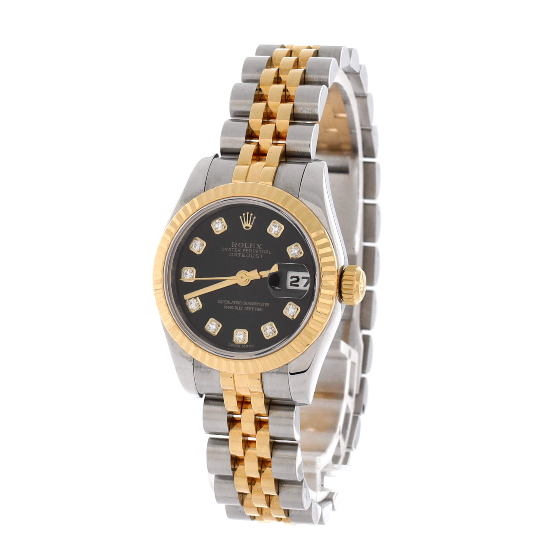Oyster Perpetual Datejust Automatic Watch Stainless Steel and Yellow Gold with Diamond Markers 26