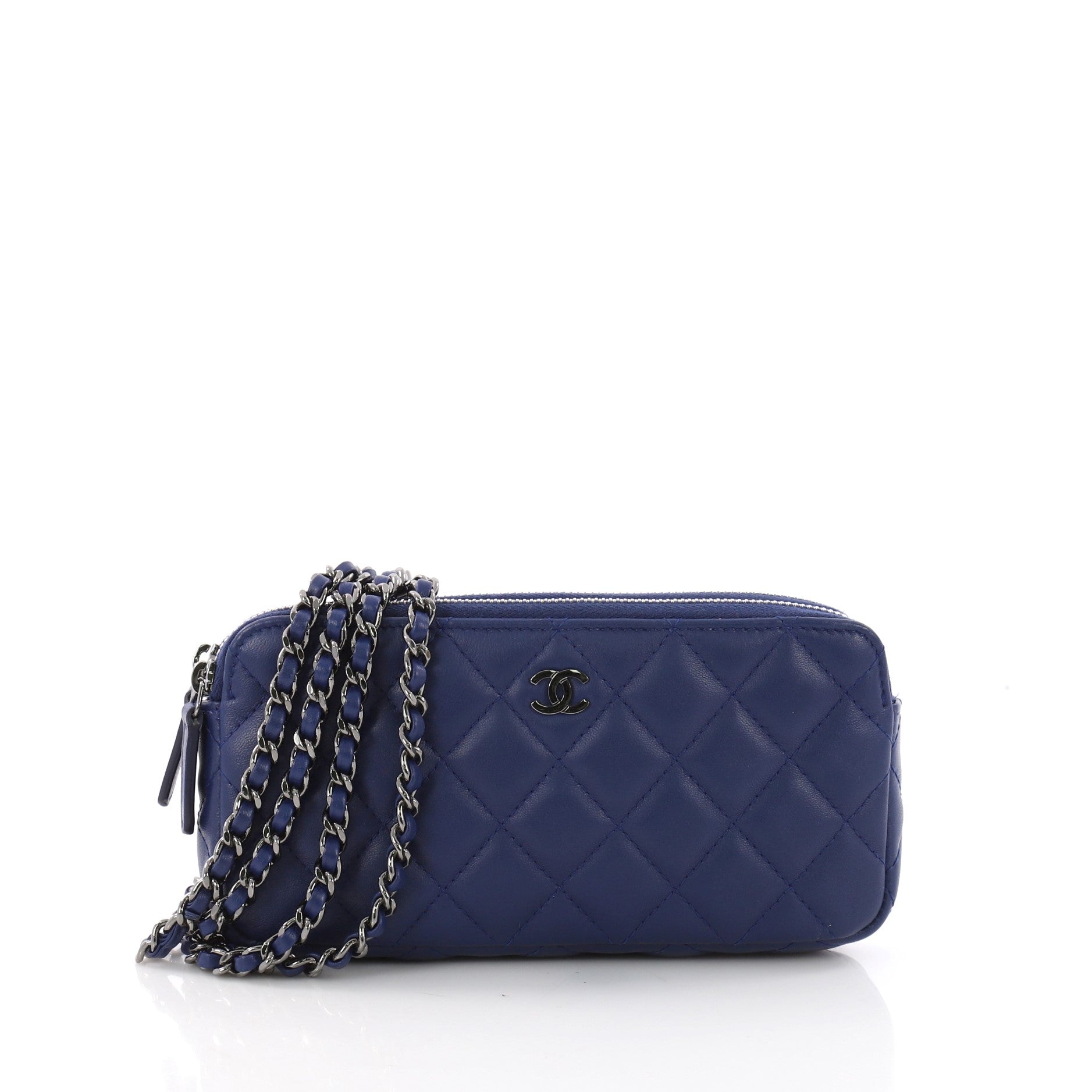 Double Zip Clutch with Chain Quilted Lambskin