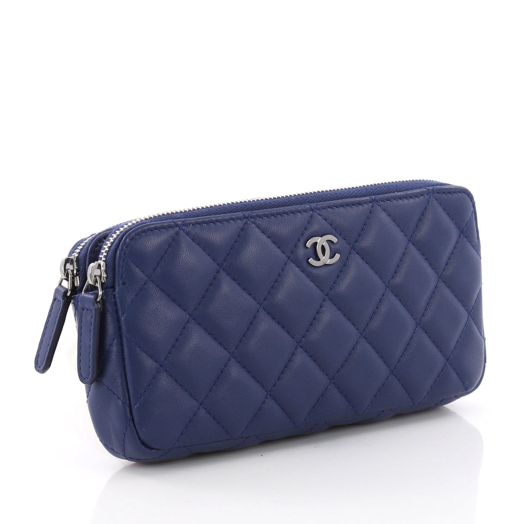 Double Zip Clutch with Chain Quilted Lambskin