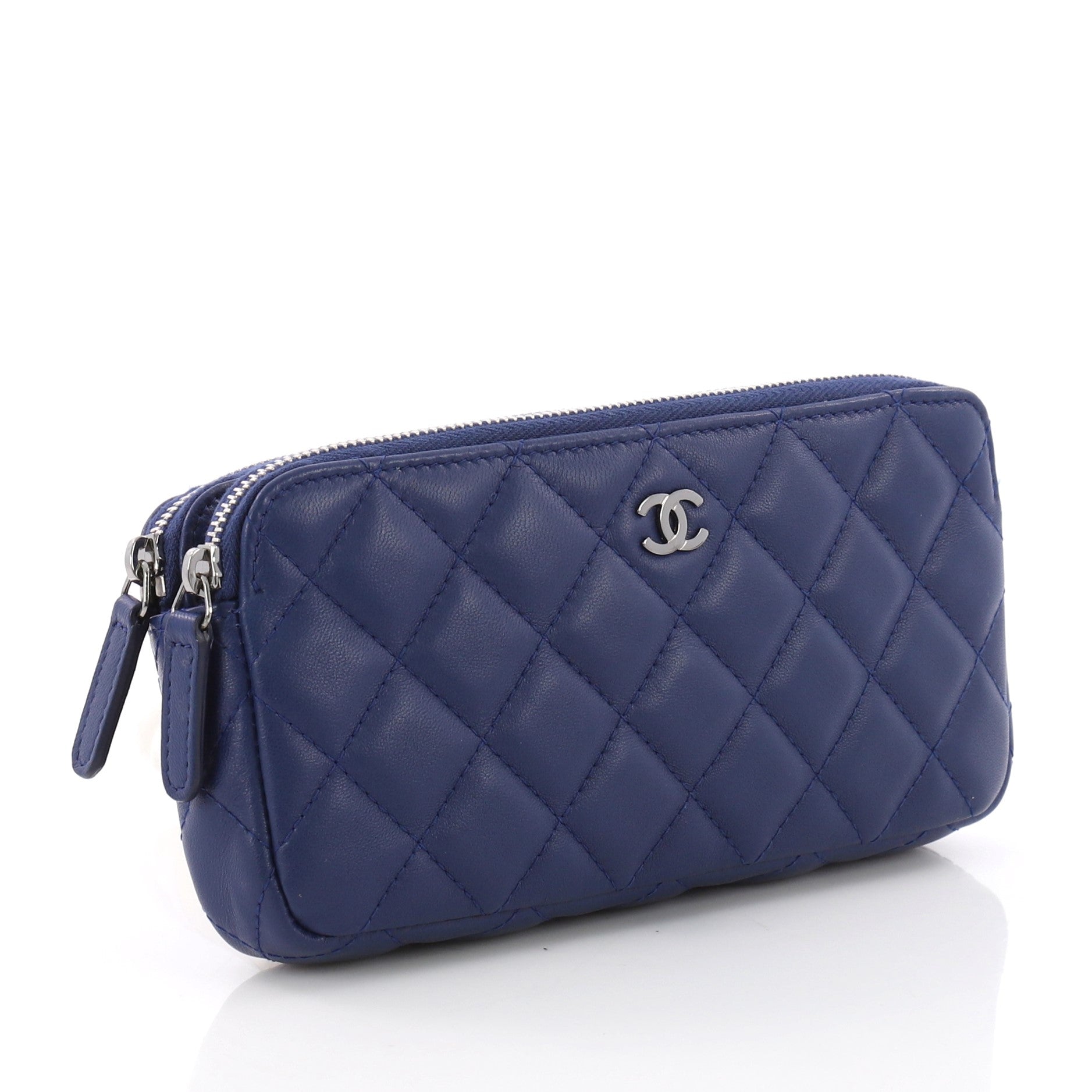 Double Zip Clutch with Chain Quilted Lambskin