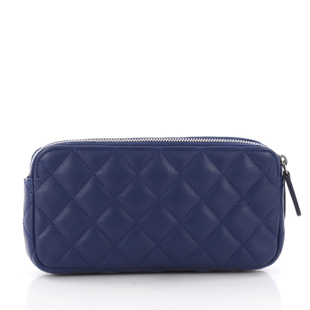 Double Zip Clutch with Chain Quilted Lambskin
