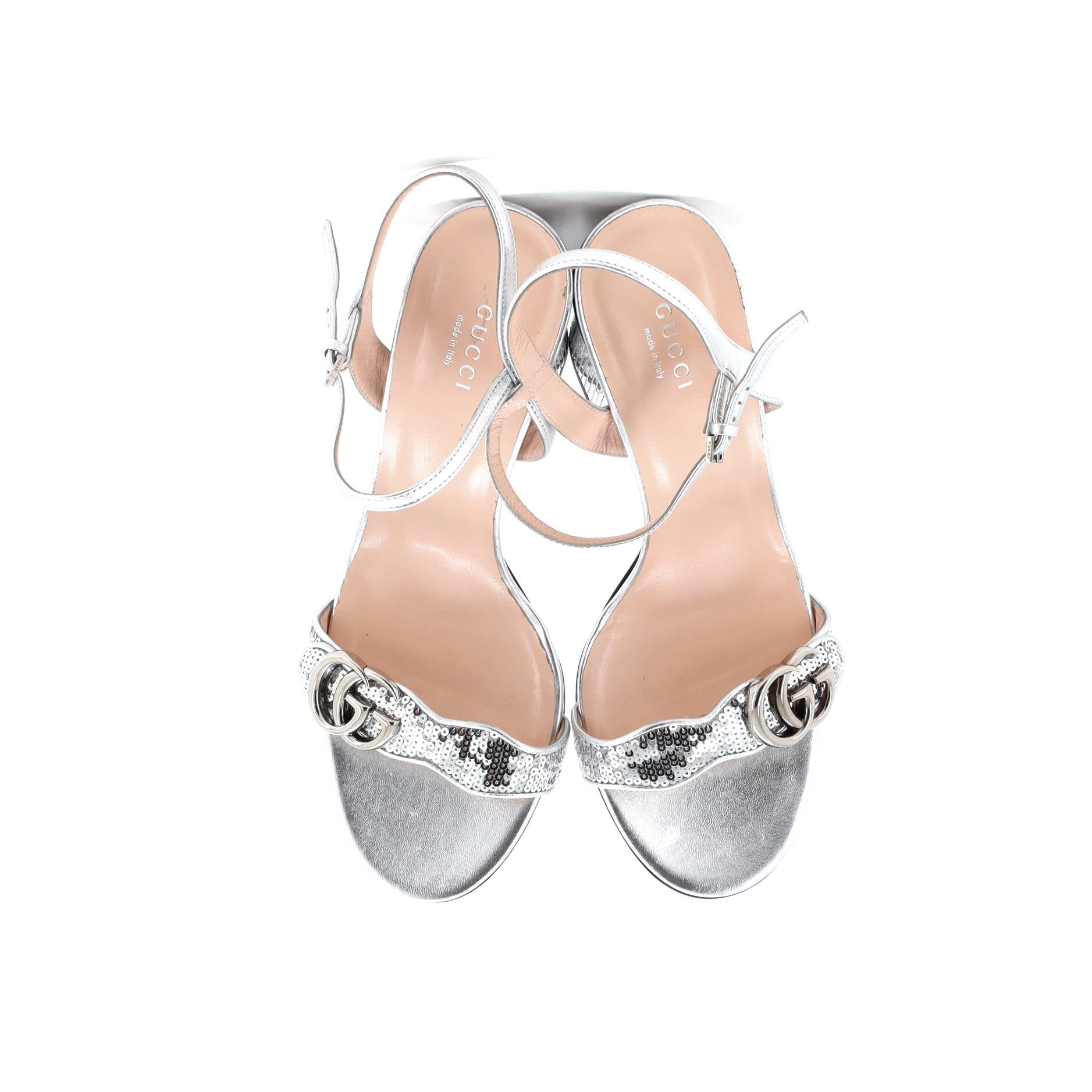 Women's GG Marmont Block Heel Sandals Sequin Embellished Leather