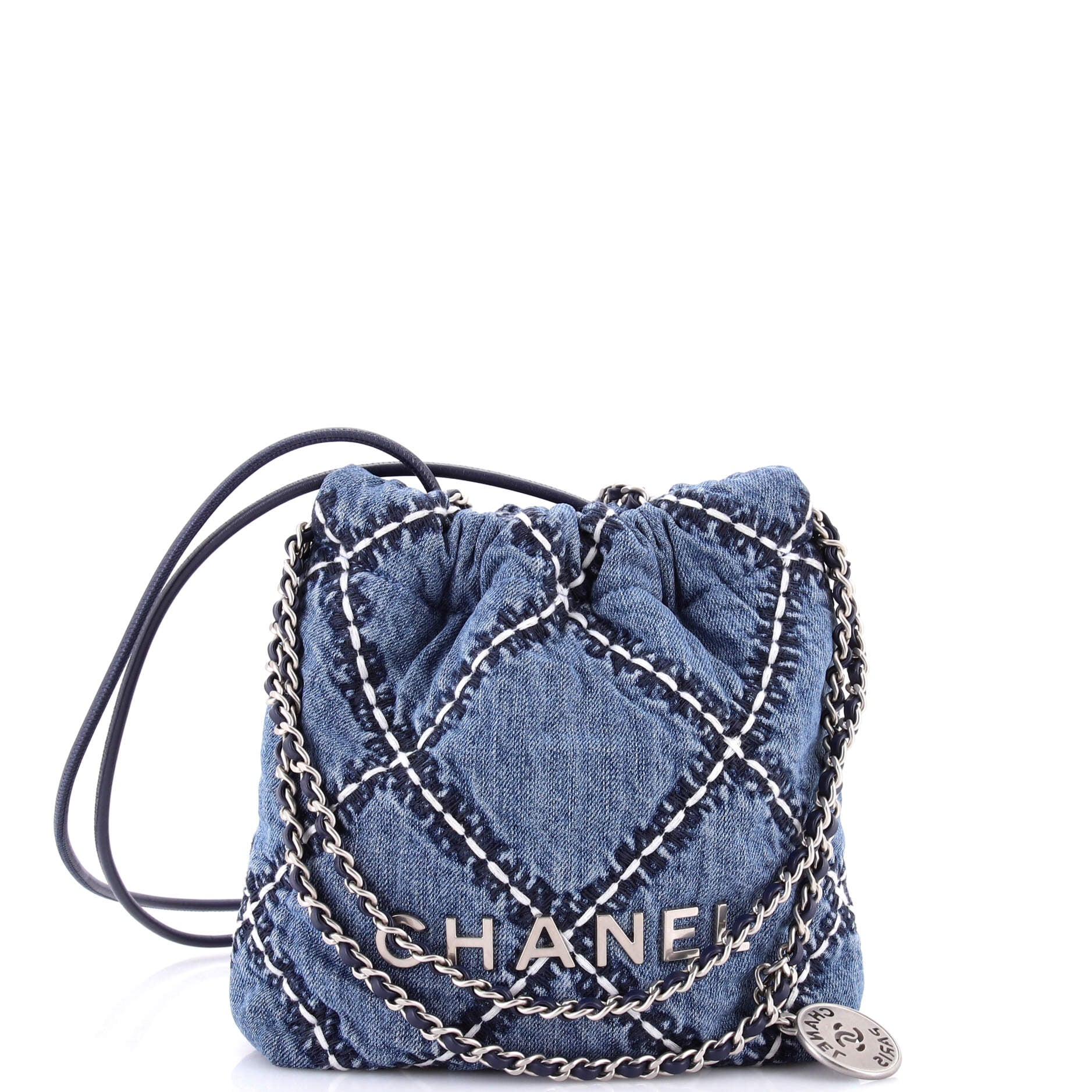 22 Chain Hobo Quilted Stitched Denim Mini