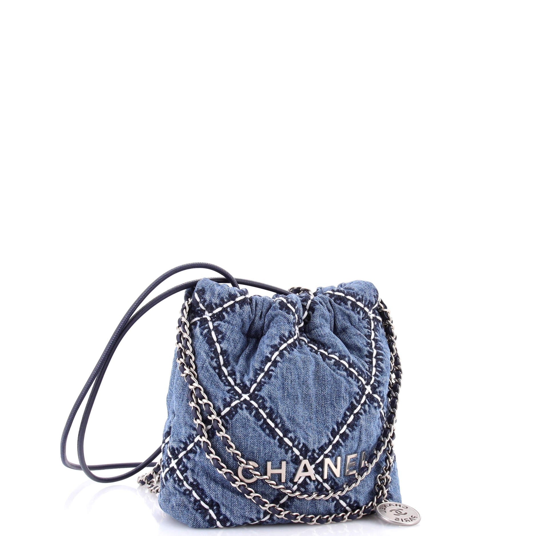 22 Chain Hobo Quilted Stitched Denim Mini