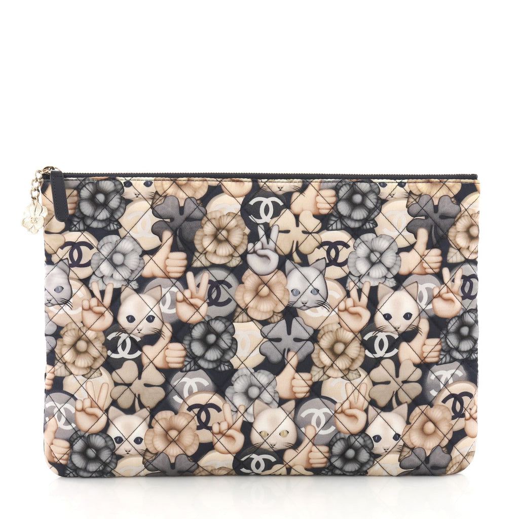 Emoticon O Case Clutch Quilted Printed Nylon Large