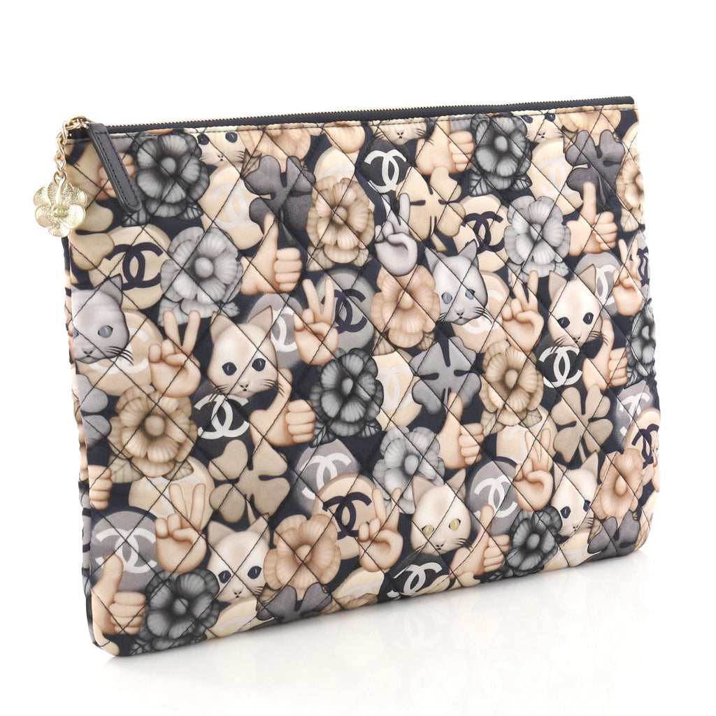 Emoticon O Case Clutch Quilted Printed Nylon Large