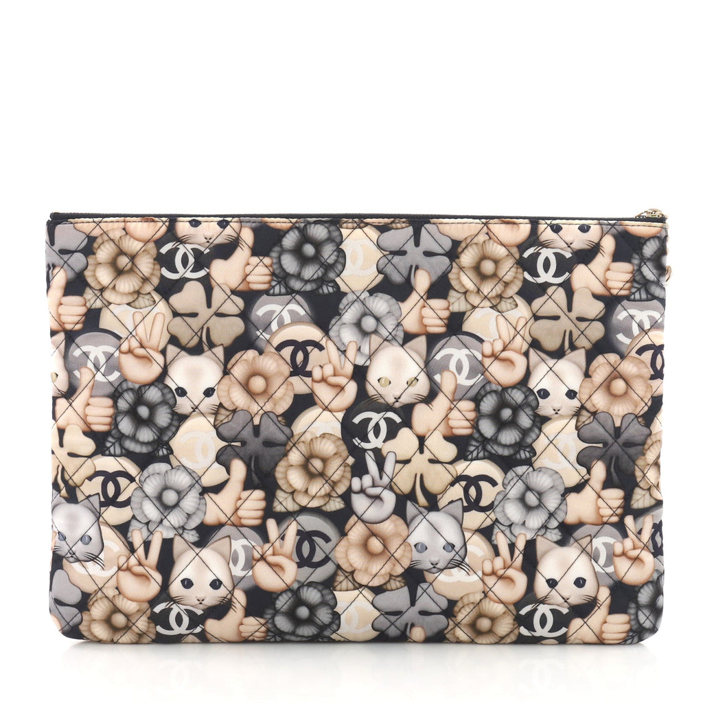 Emoticon O Case Clutch Quilted Printed Nylon Large