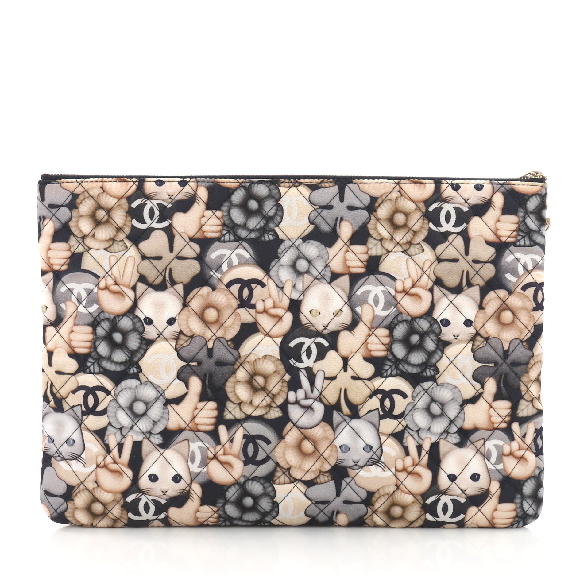 Emoticon O Case Clutch Quilted Printed Nylon Large