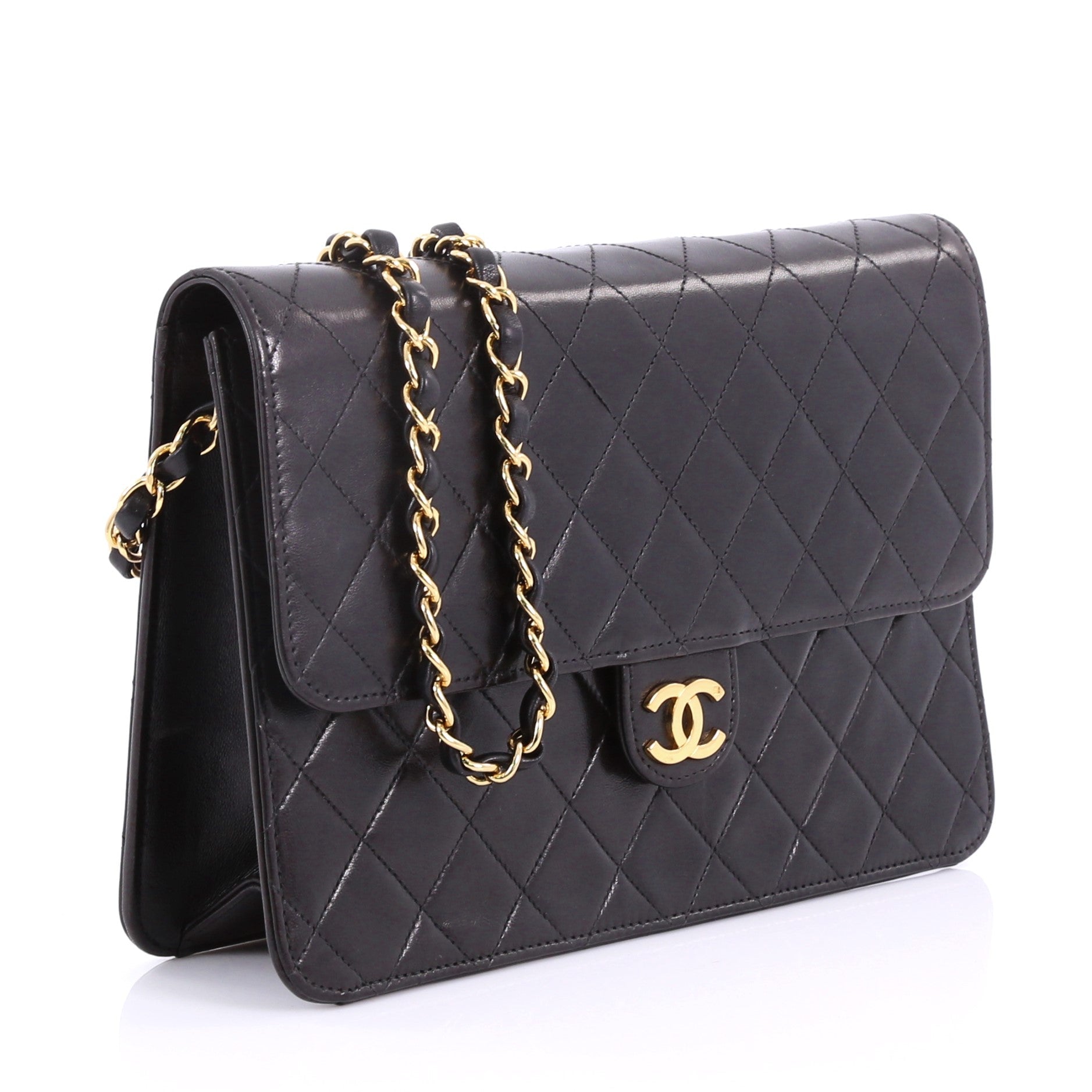 Vintage Clutch with Chain Quilted Leather Medium