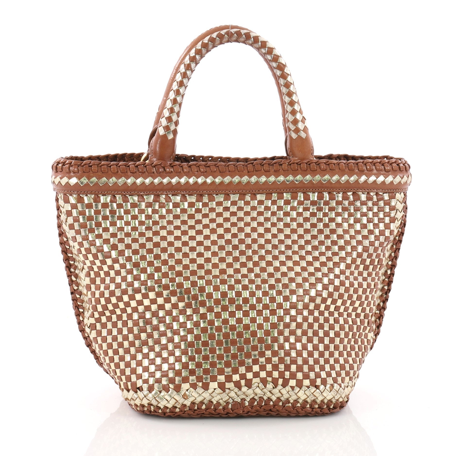 Convertible Open Tote Madras Woven Leather Mini