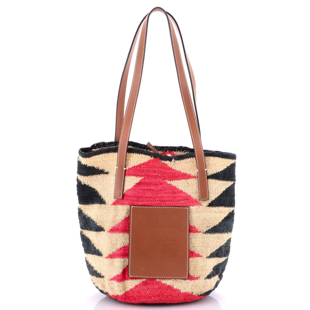 Paula's Ibiza Basket Tote Raffia with Leather Small