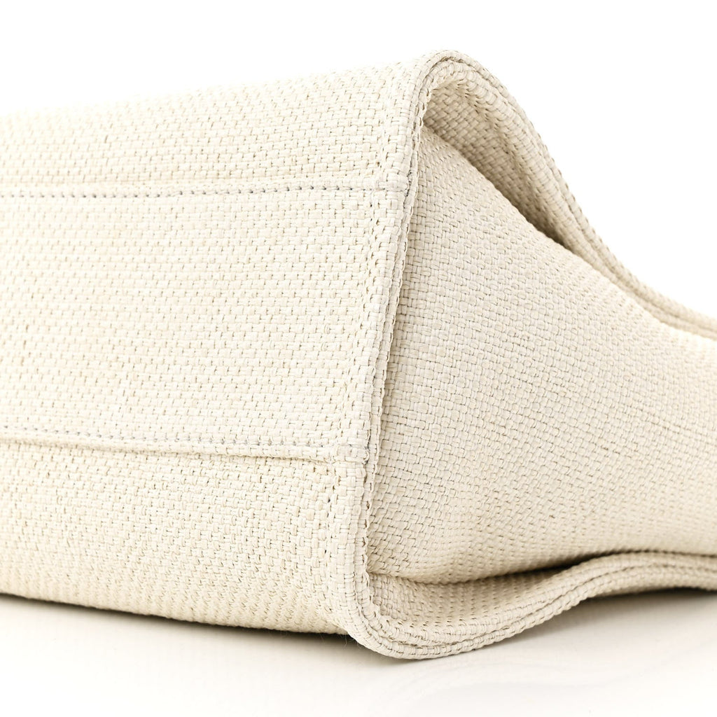 Woven Straw Raffia Small Deauville Tote White Navy
