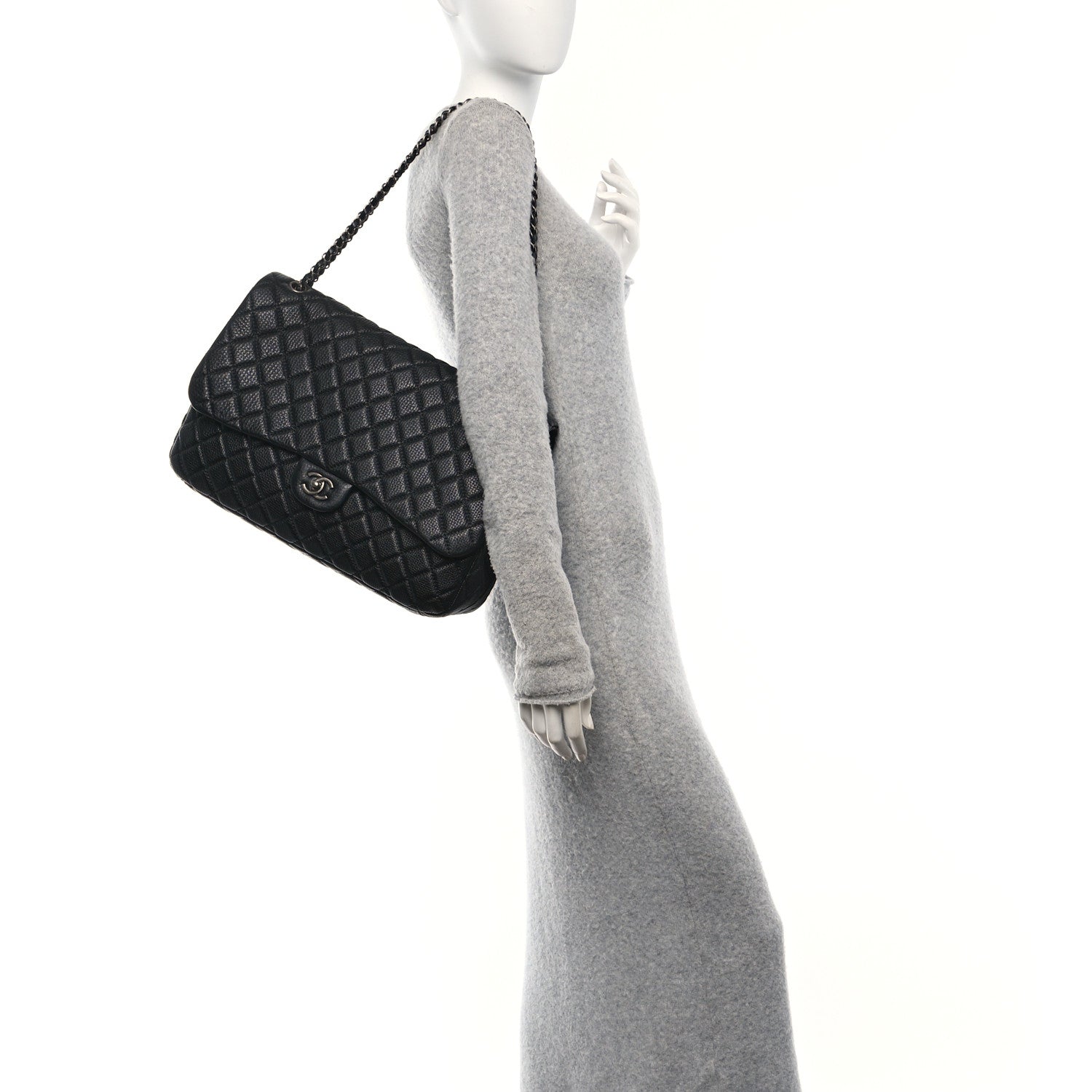 Grained Calfskin Quilted Small XXL Travel Flap Bag Black