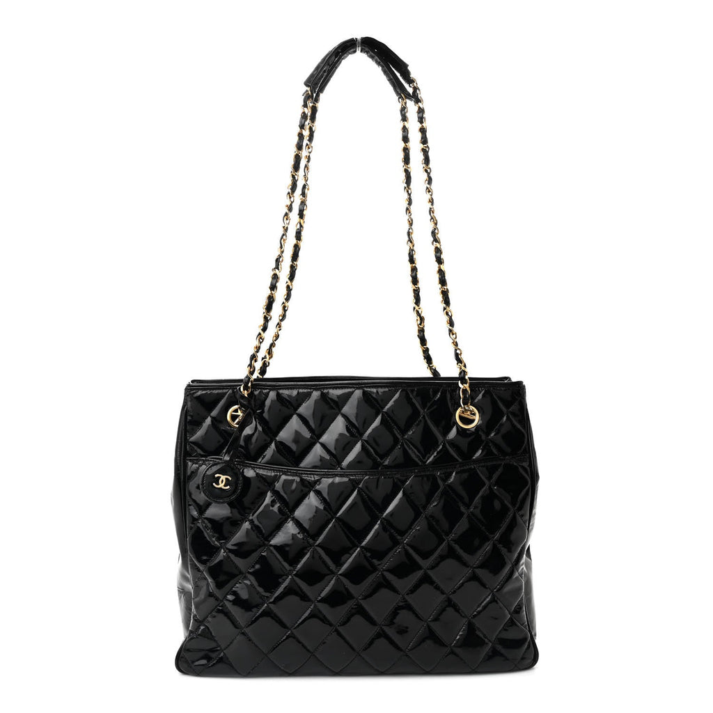 Patent Quilted Tote Black