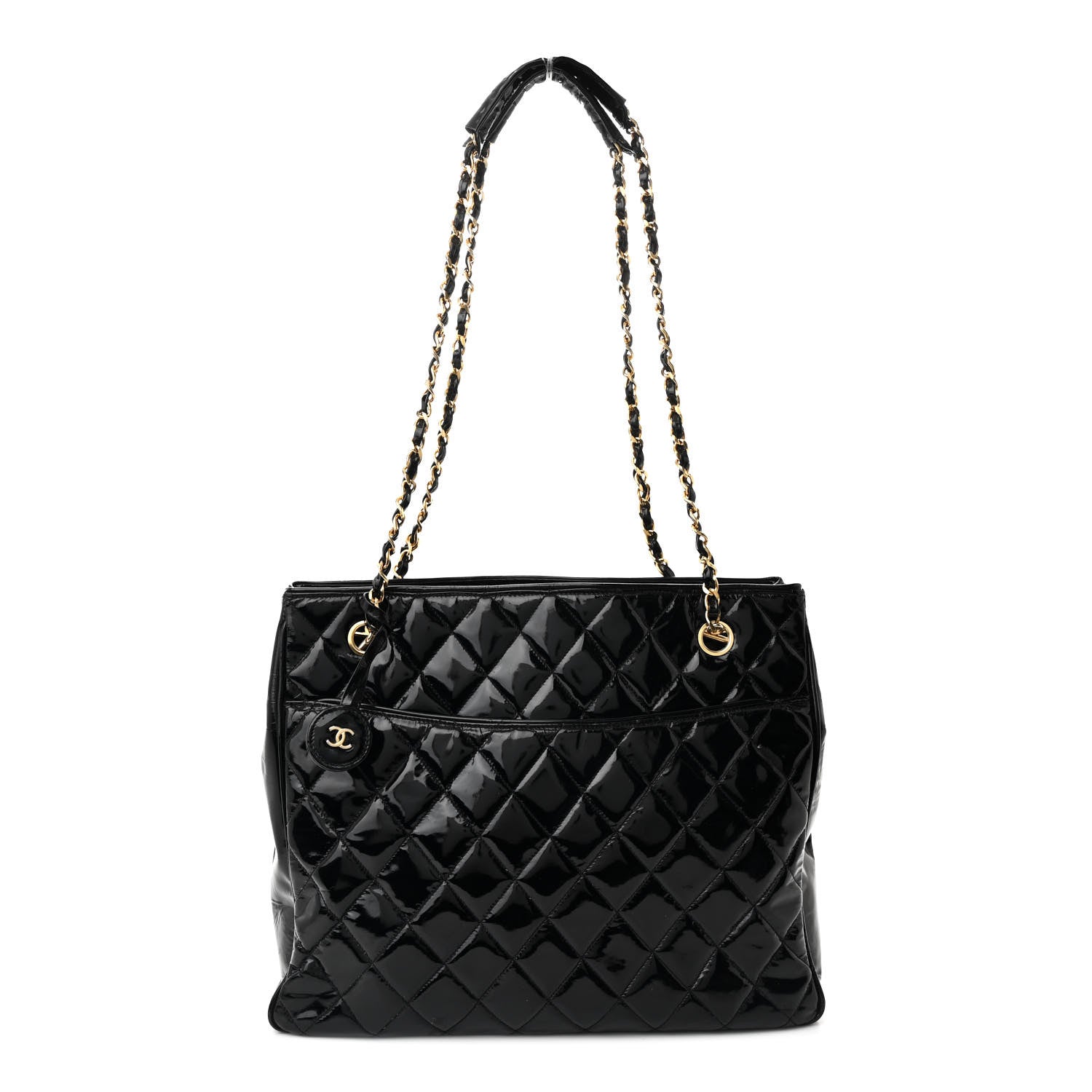 Patent Quilted Tote Black