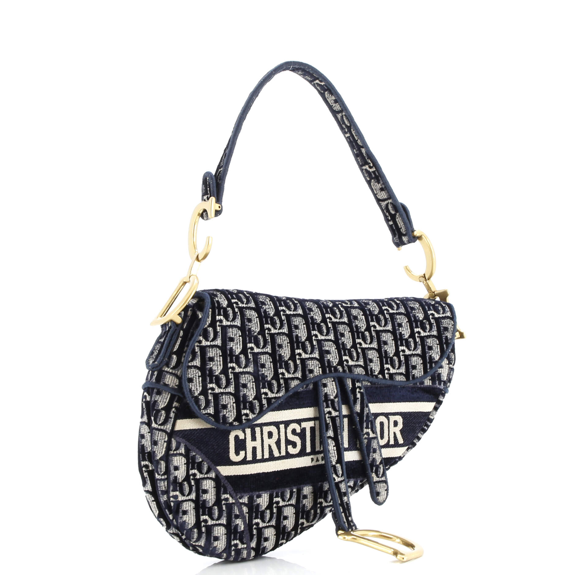 Saddle Handbag Logo Embroidered Oblique Velvet Medium