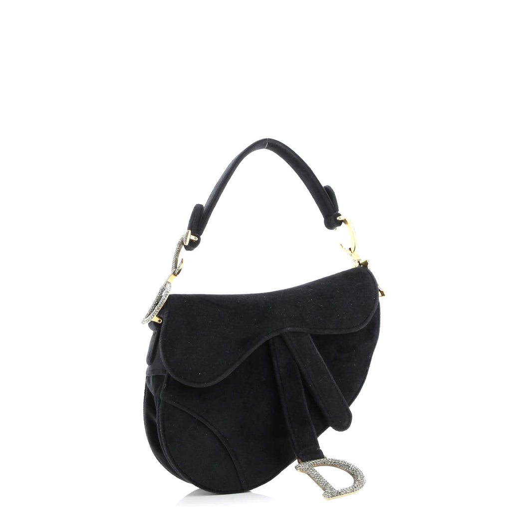 Saddle Handbag Velvet with Crystals Mini