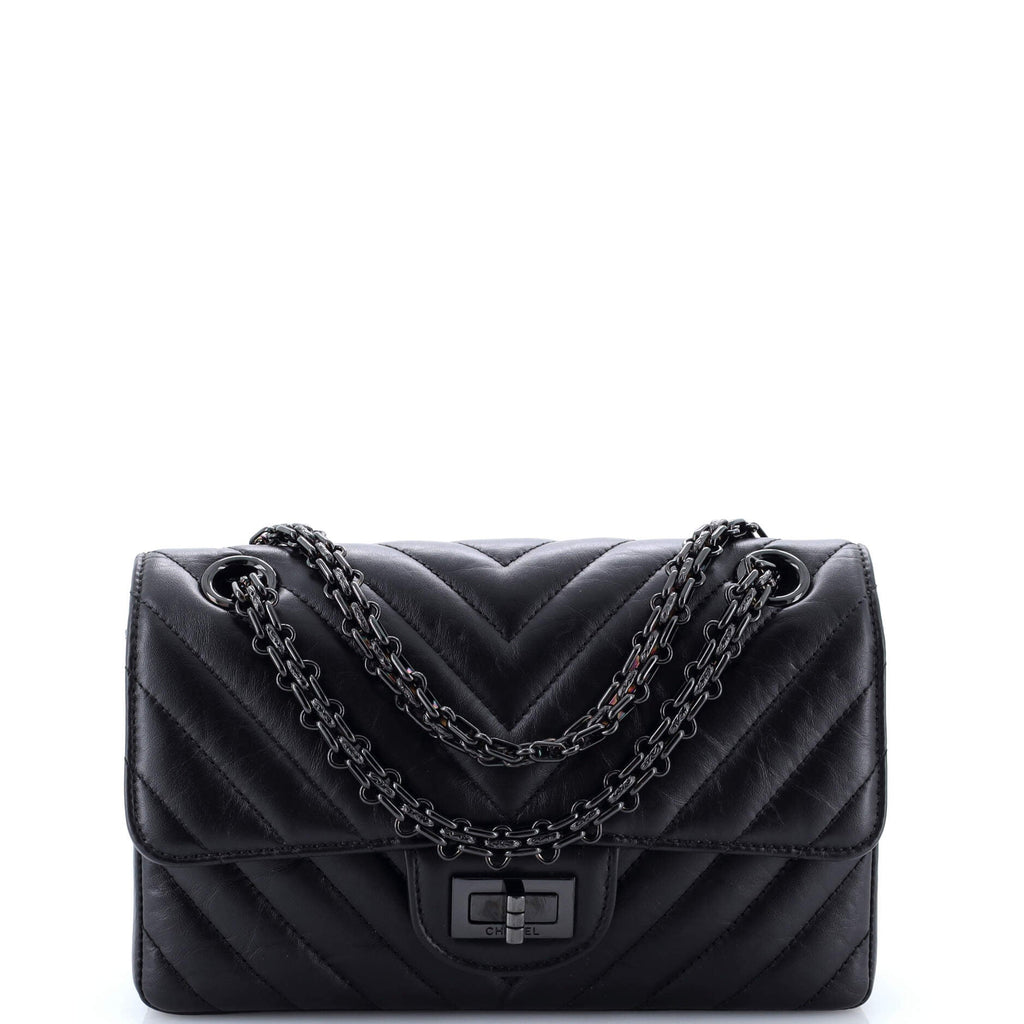 So Black Reissue 2.55 Flap Bag Chevron Aged Calfskin Mini