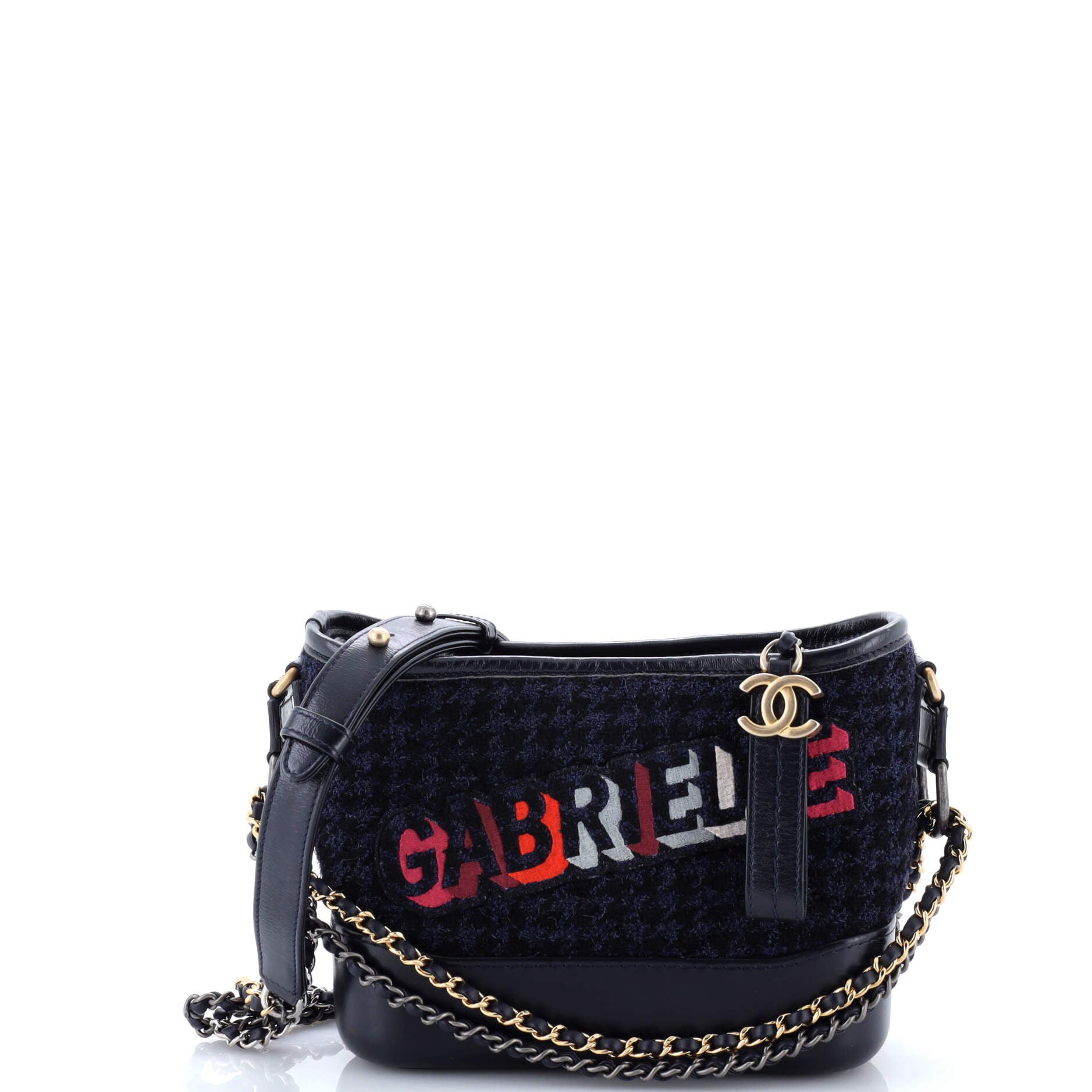Gabrielle Logo Hobo Tweed and Calfskin Small