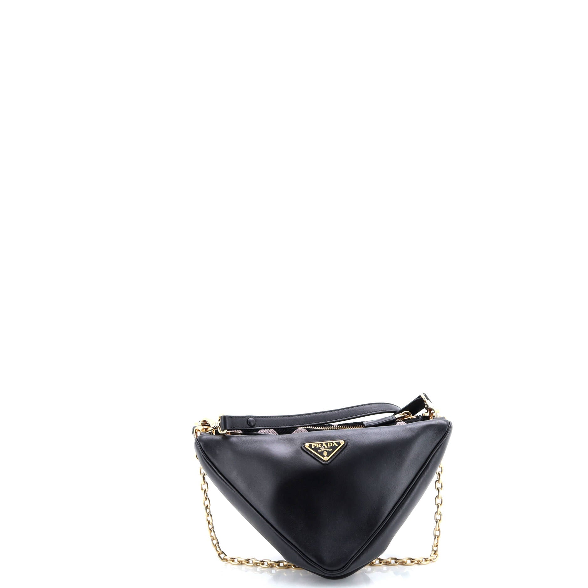 Double Symbole Triangle Bag Leather and Jacquard Mini