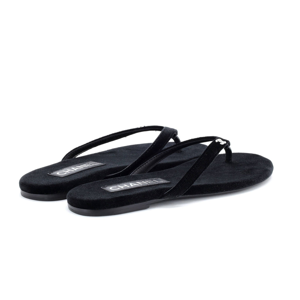 Women's CC Thong Sandals Velvet with Crystals