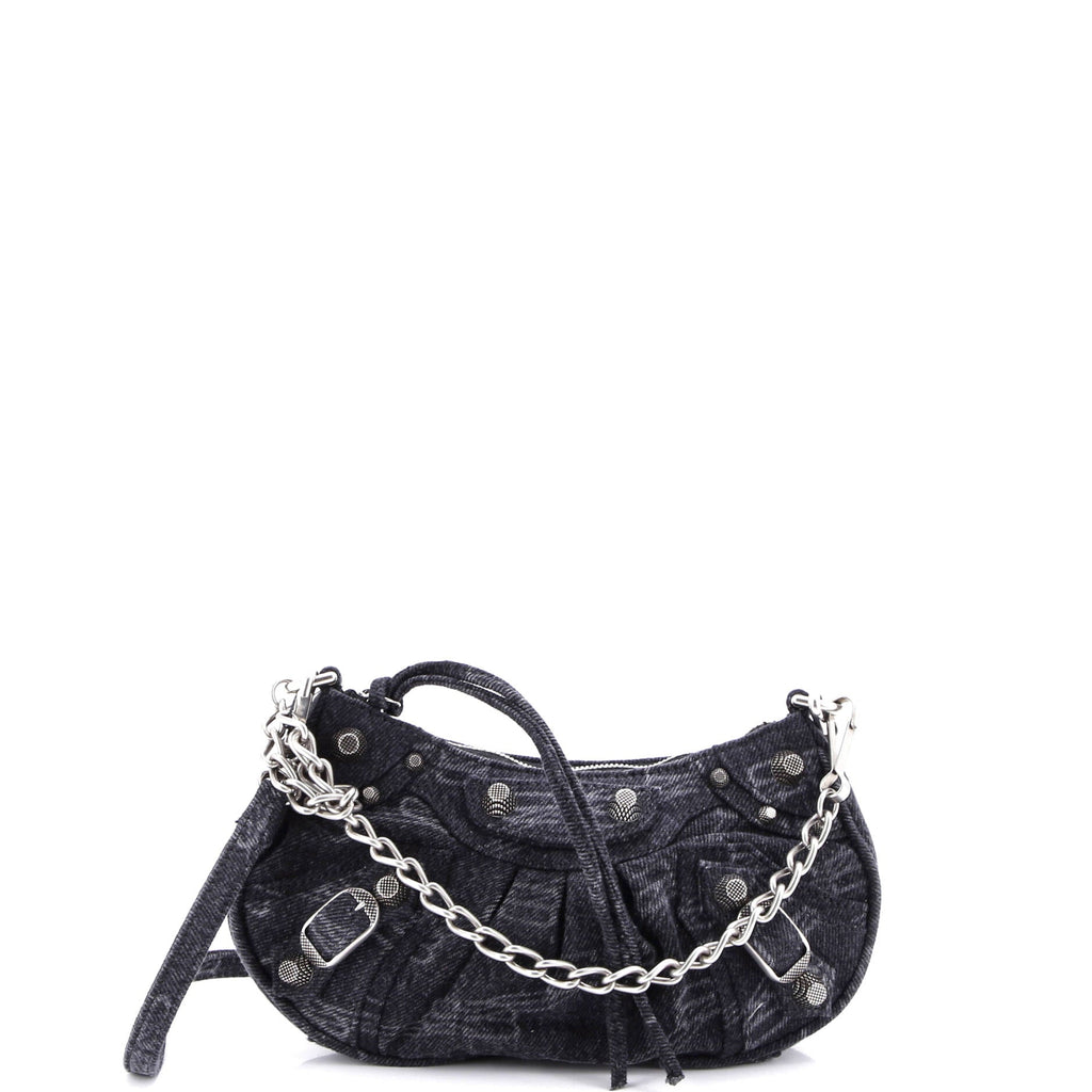 Le Cagole Giant Studs Shoulder Bag BB Monogram Denim Mini