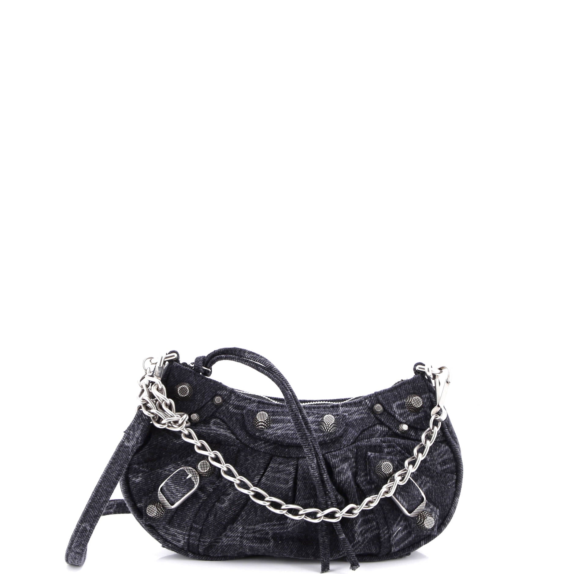 Le Cagole Giant Studs Shoulder Bag BB Monogram Denim Mini