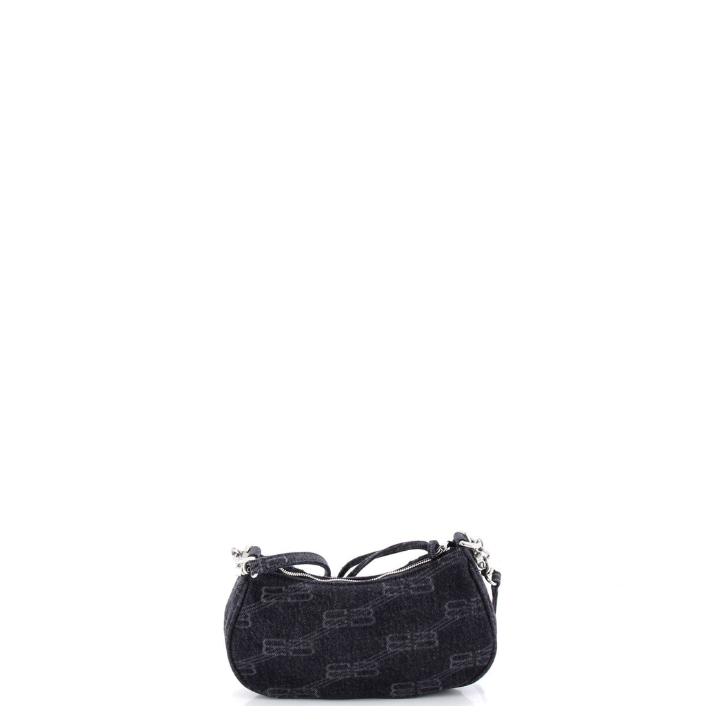 Le Cagole Giant Studs Shoulder Bag BB Monogram Denim Mini
