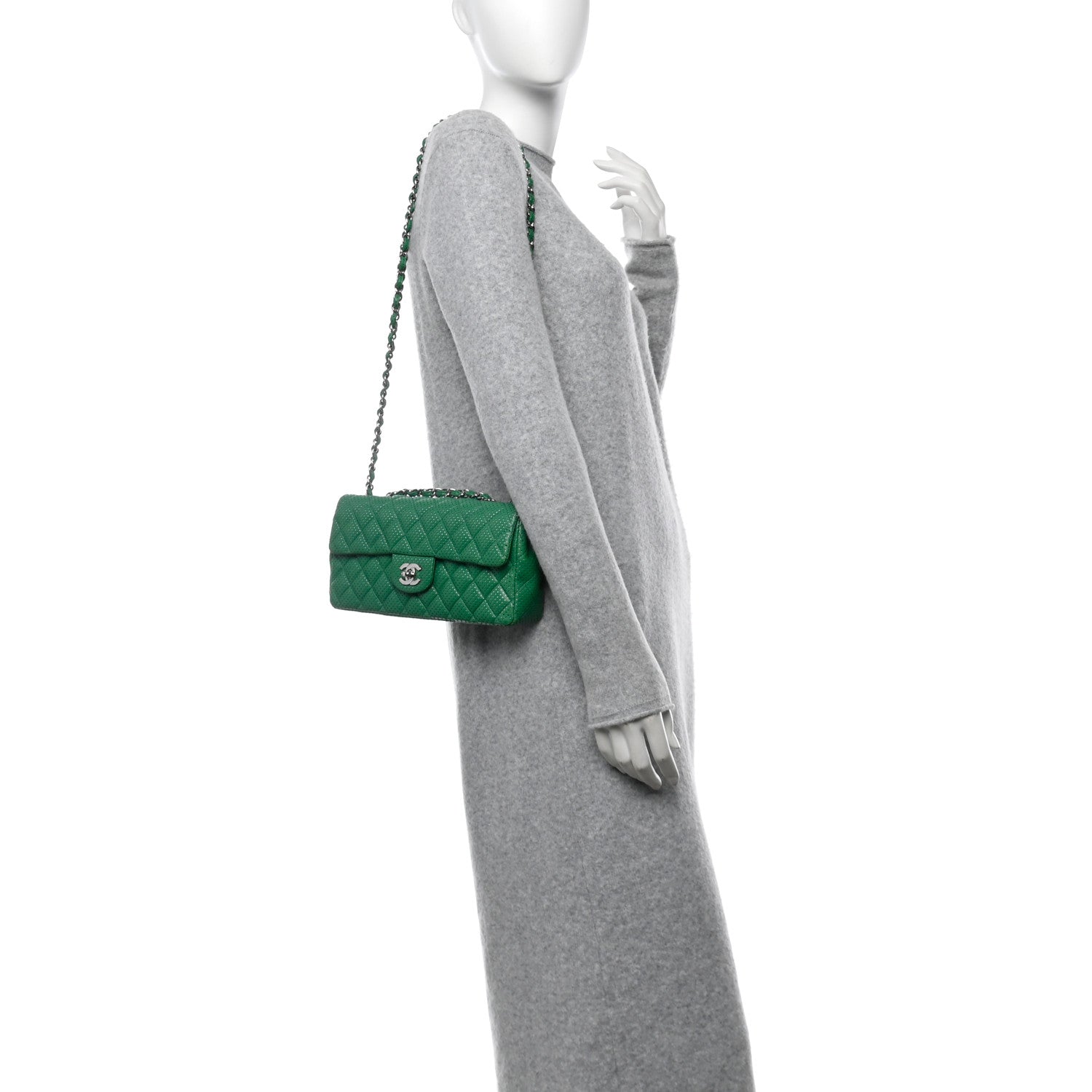 Lambskin Perforated East West Flap Green