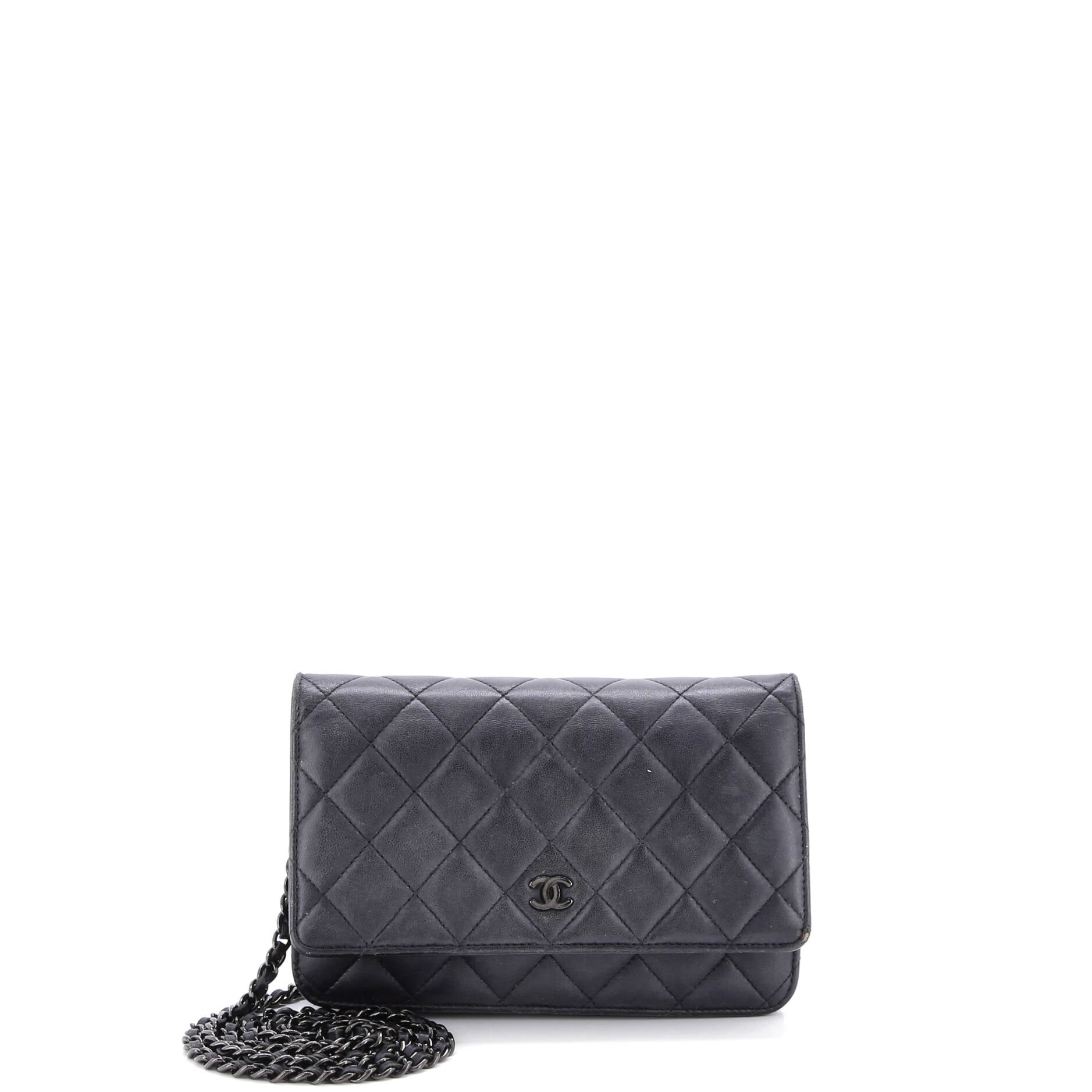 So Black Wallet on Chain Quilted Lambskin