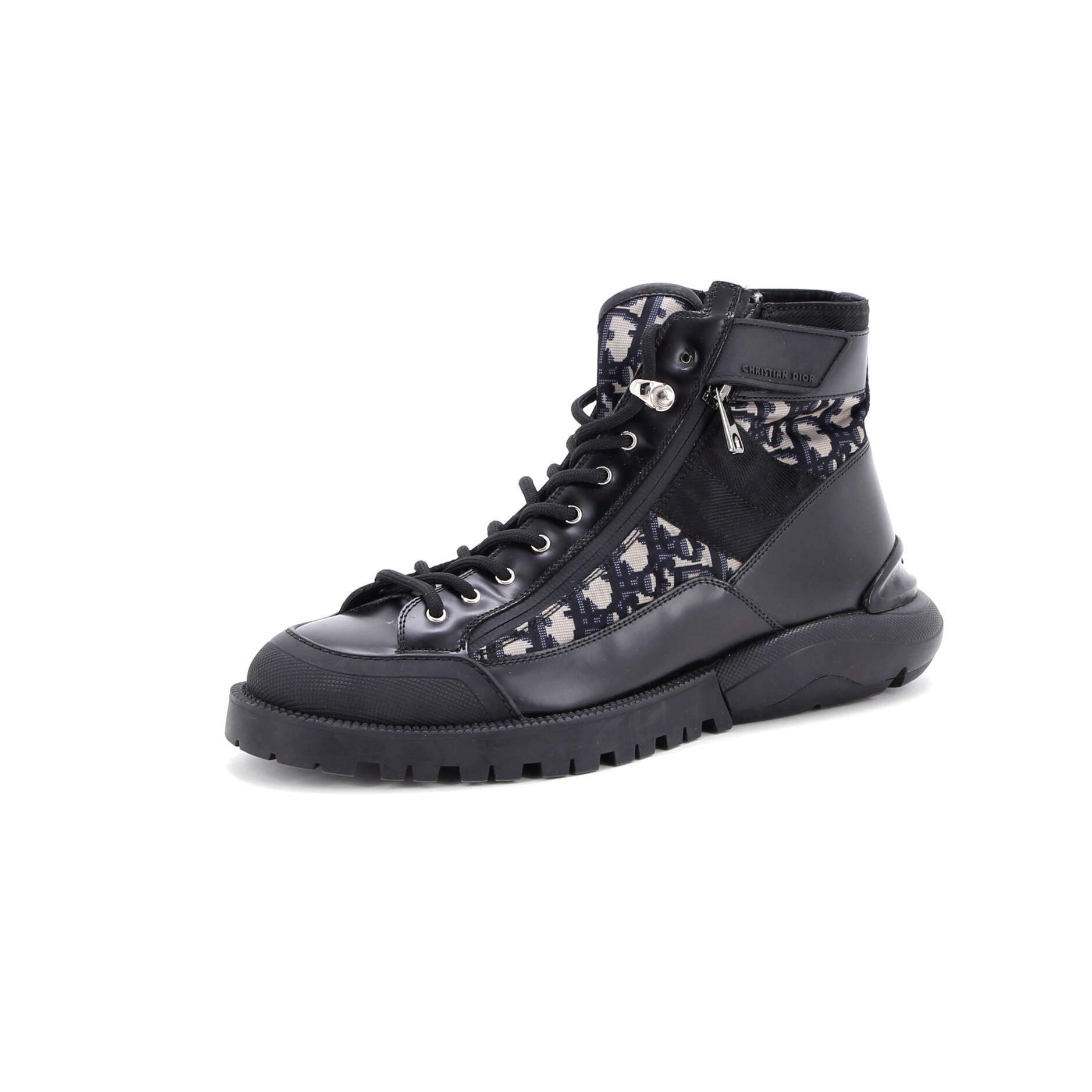 Men's Side Zip Ankle Combat Boots Leather with Oblique Nylon